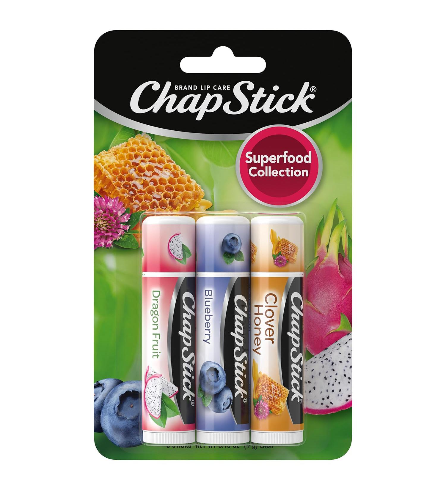 ChapStick Lip Balm Superfood Collection 3-Pack Dragon Fruit Blueberry & Clover Honey Moisturizer for Dry Lips 0.15 Oz - Buy Online on GoSupps.com