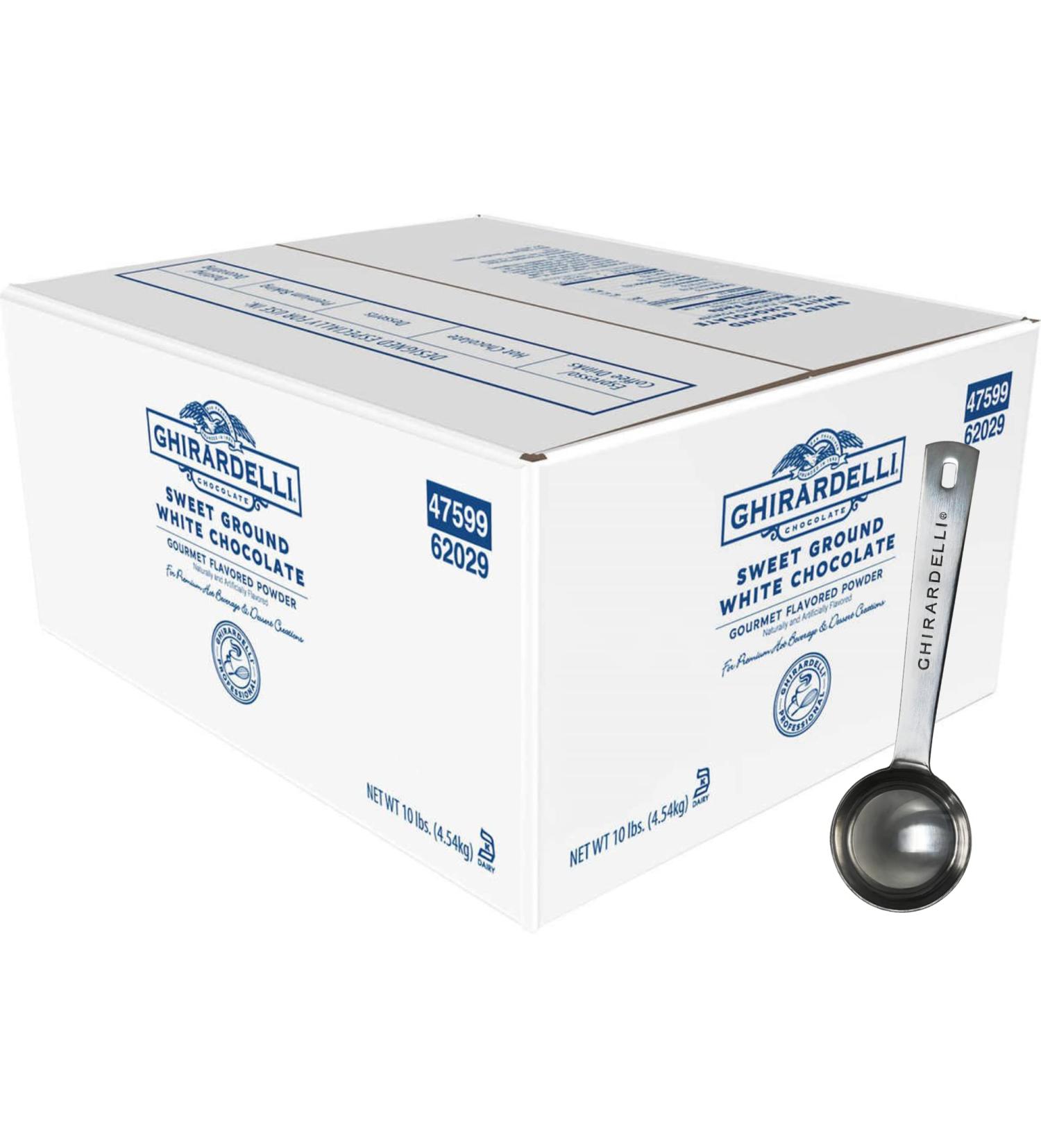 Ghirardelli Sweet Ground White Chocolate Gourmet Powder Beverage Mix 10lb Box with Barista Spoon - Buy Online on GoSupps.com