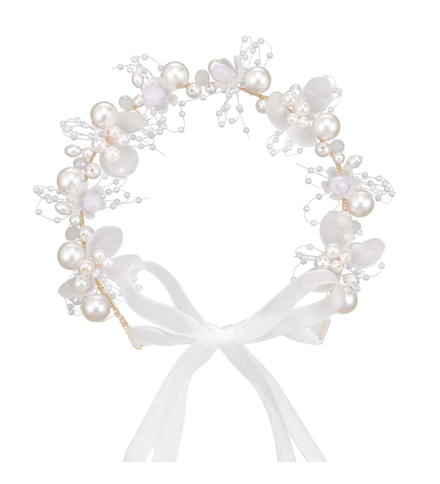 SUSSURRO Head Piece Flower Girl Headband Head Vines Gold Pearl Headband Pearl and Evening Party Flower Crown Headpiece Princess Crystal Girl Hair Accessories - Buy Online on GoSupps.com