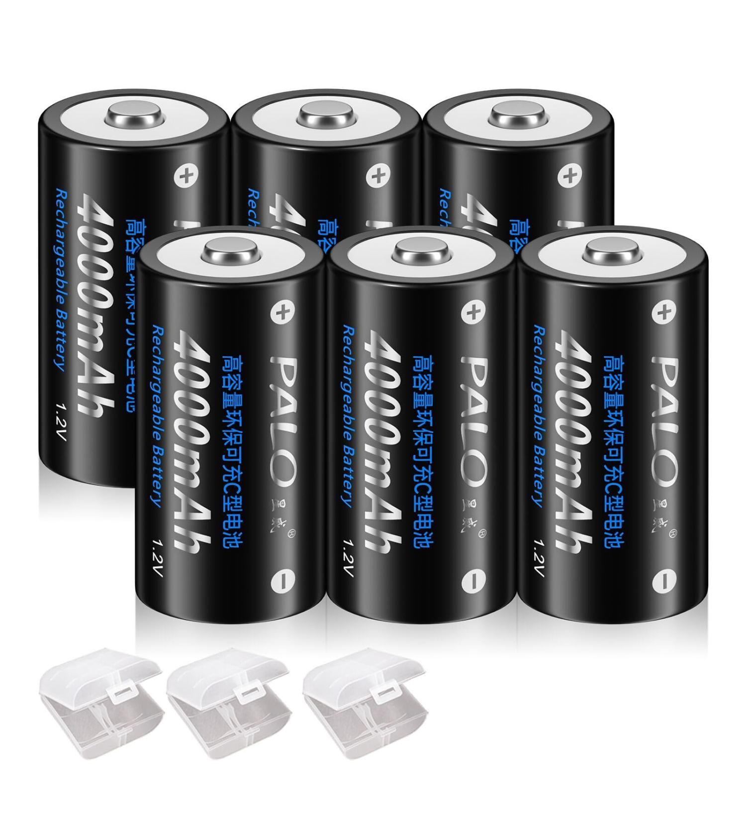 6 Pack Rechargeable C Batteries 1.2V 4000mAh Ni-MH C Size Battery with Battery Storage Box - Buy Online on GoSupps.com