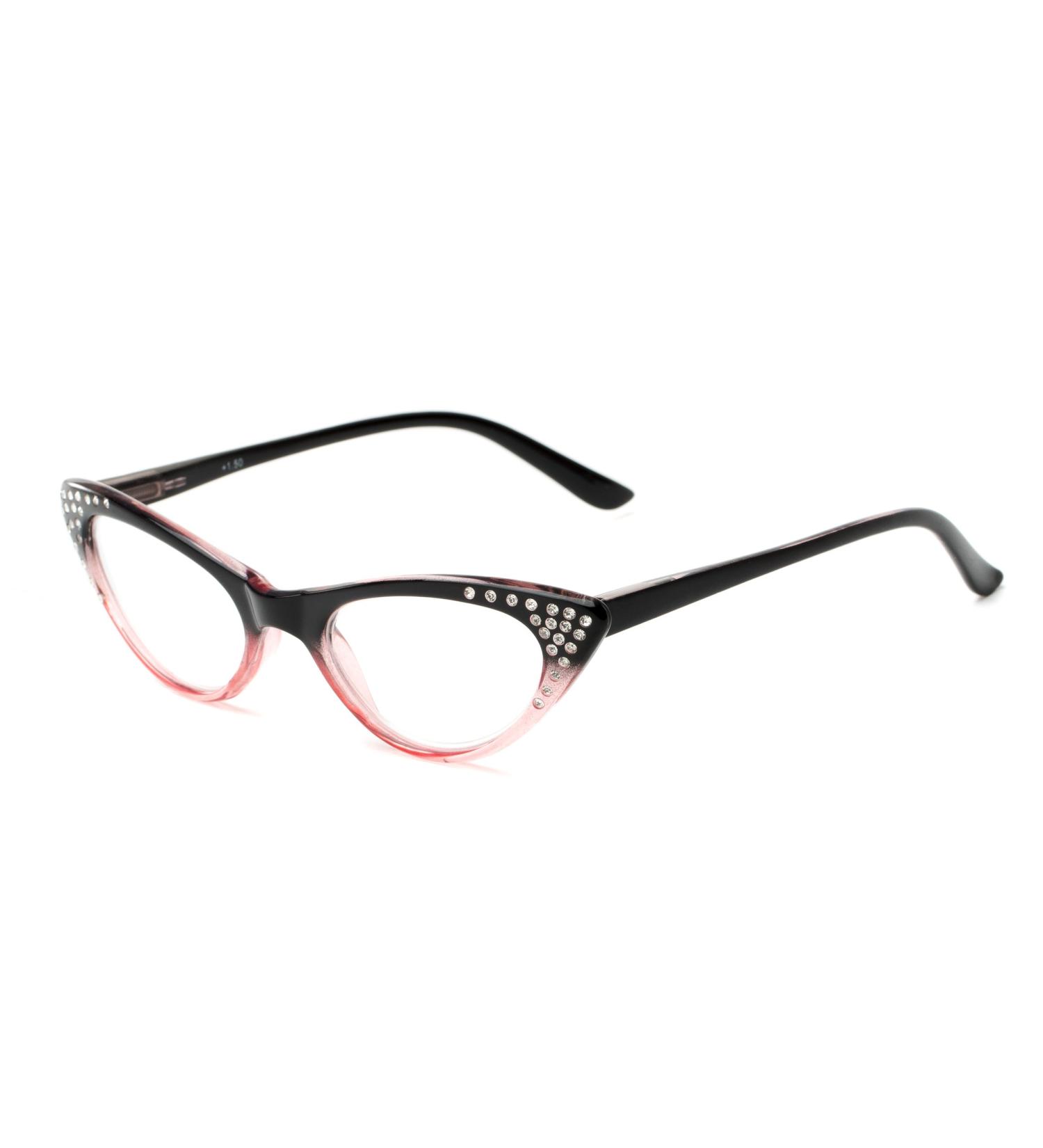 Readers.com The Paulina +3.00 Black/Pink Fade Sparkly Rhinestone Cat Eye Reading Glasses