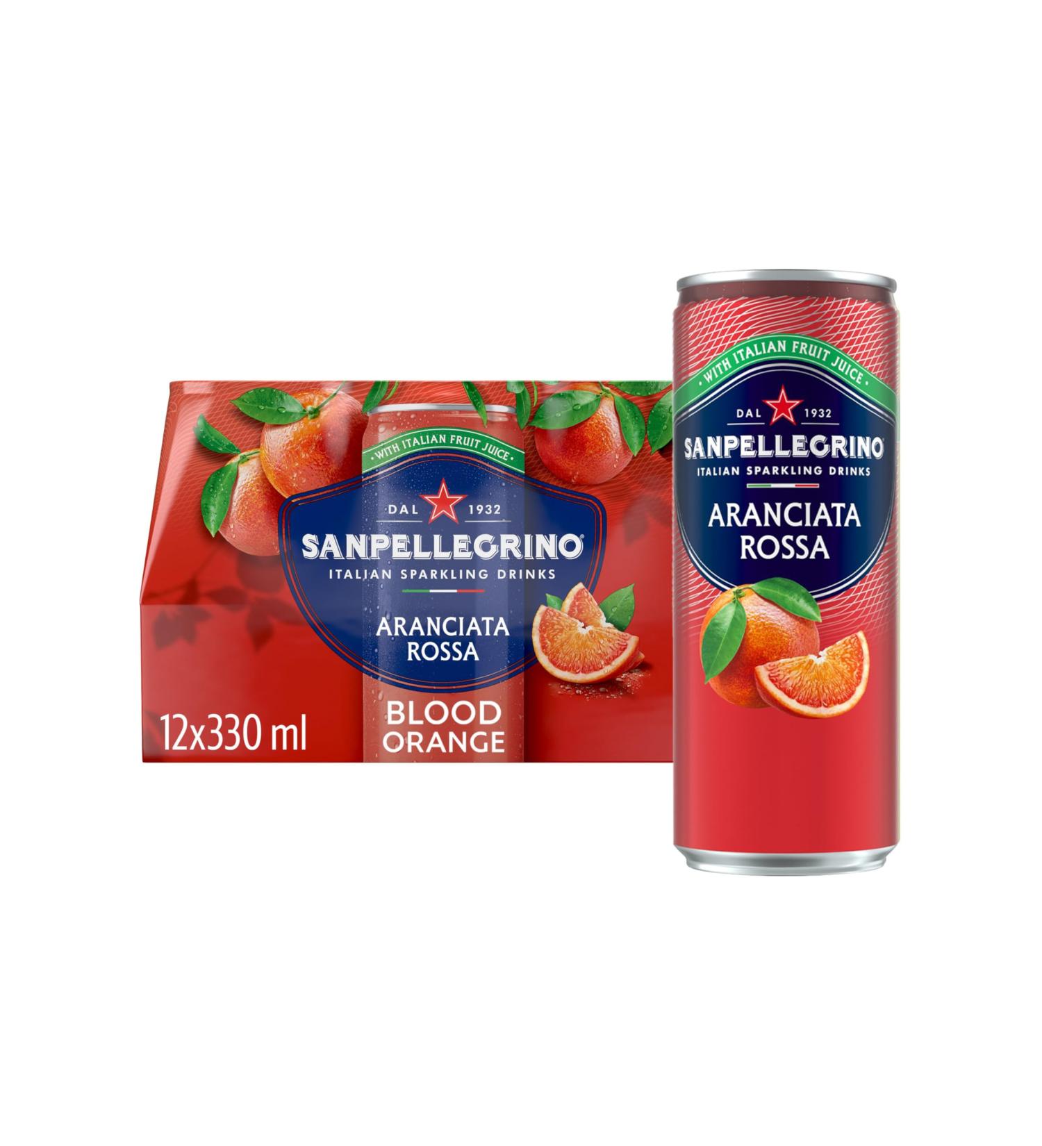  San Pellegrino San Pellegrino Sparkling Italian Canned Drinks with Sparkling Blood Orange 12 x 330 ml 69 kcals per can - Buy Online on GoSupps.com