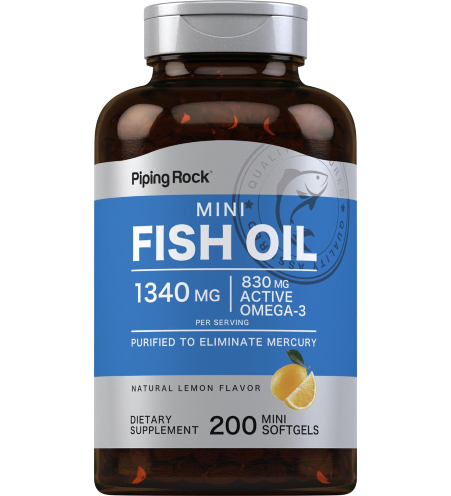Piping Rock Mini Fish Oil 1340mg | 200 Softgels | Omega-3 Supplement for Men & Women | Lemon Flavor | Non-GMO and Gluten Free - Buy Online on GoSupps.com