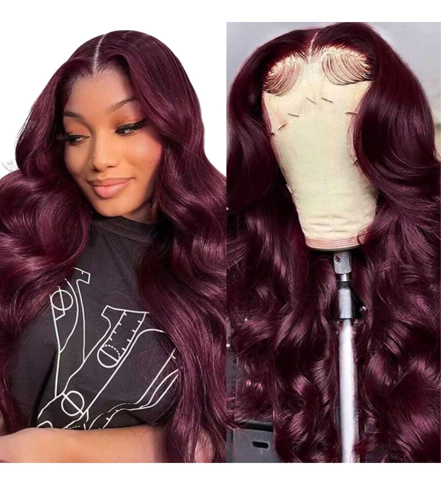 Burgundy Body Wave Lace Front Wig - 18 inch, 150% Density, HD Transparent Lace, Pre Plucked with Baby Hair - Buy Online on GoSupps.com