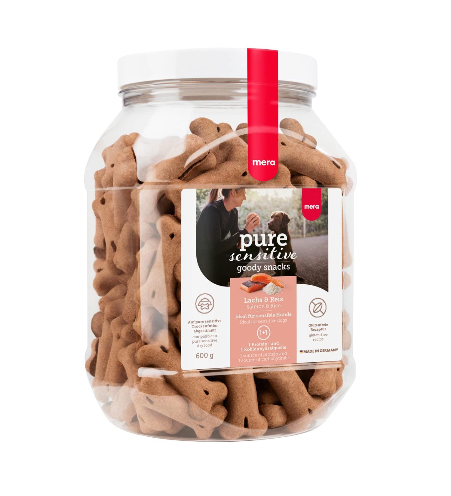 Mera Pure Sensitive Goody Snack - Healthy Gluten-Free Treats for Sensitive Dogs - Salmon & Rice - 600g Pack - Buy Online on GoSupps.com