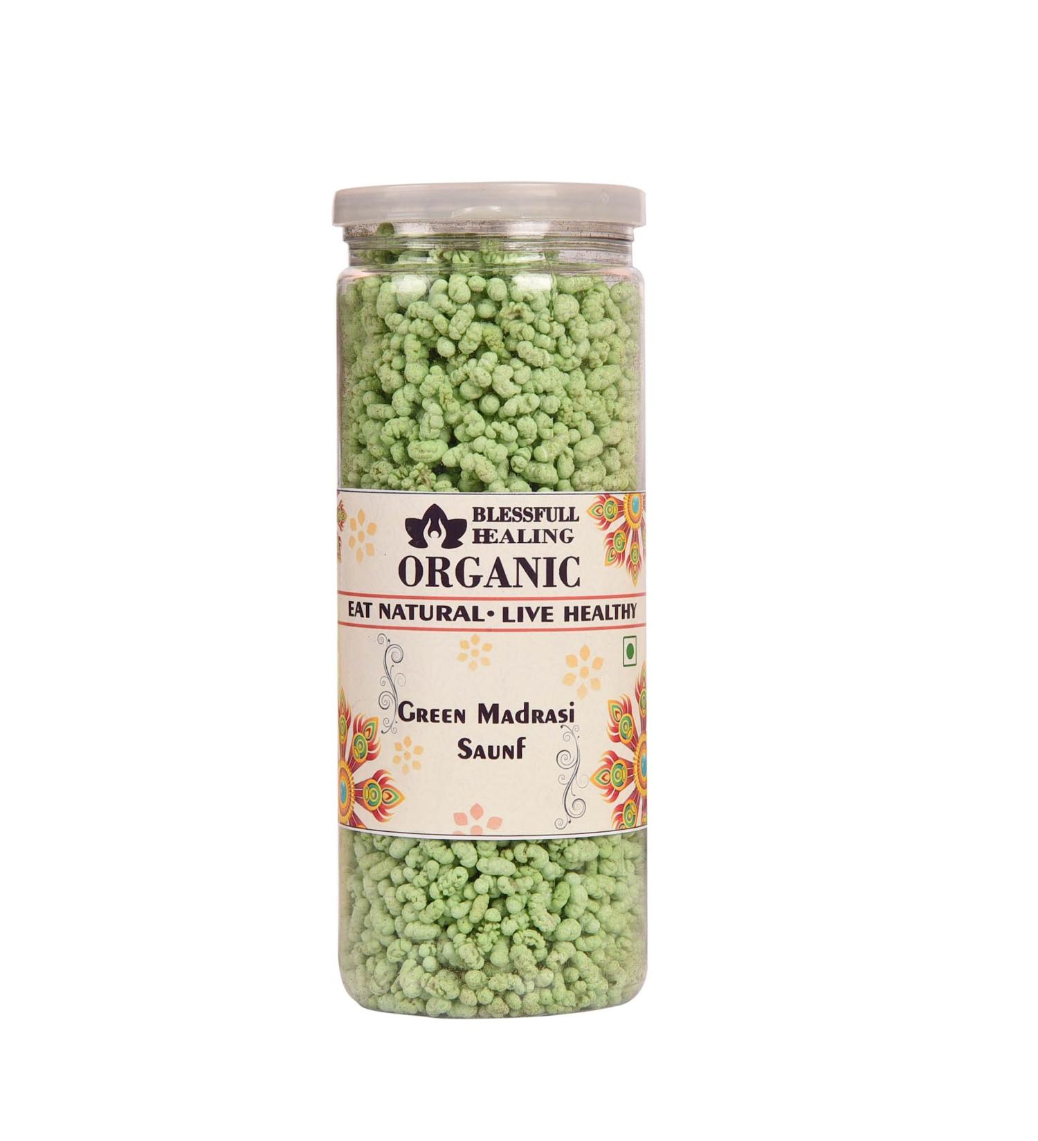 Blessfull Healing Organic Green Madrasi Mukhwas 250 Gram Airtight Container (Packing May Vary)