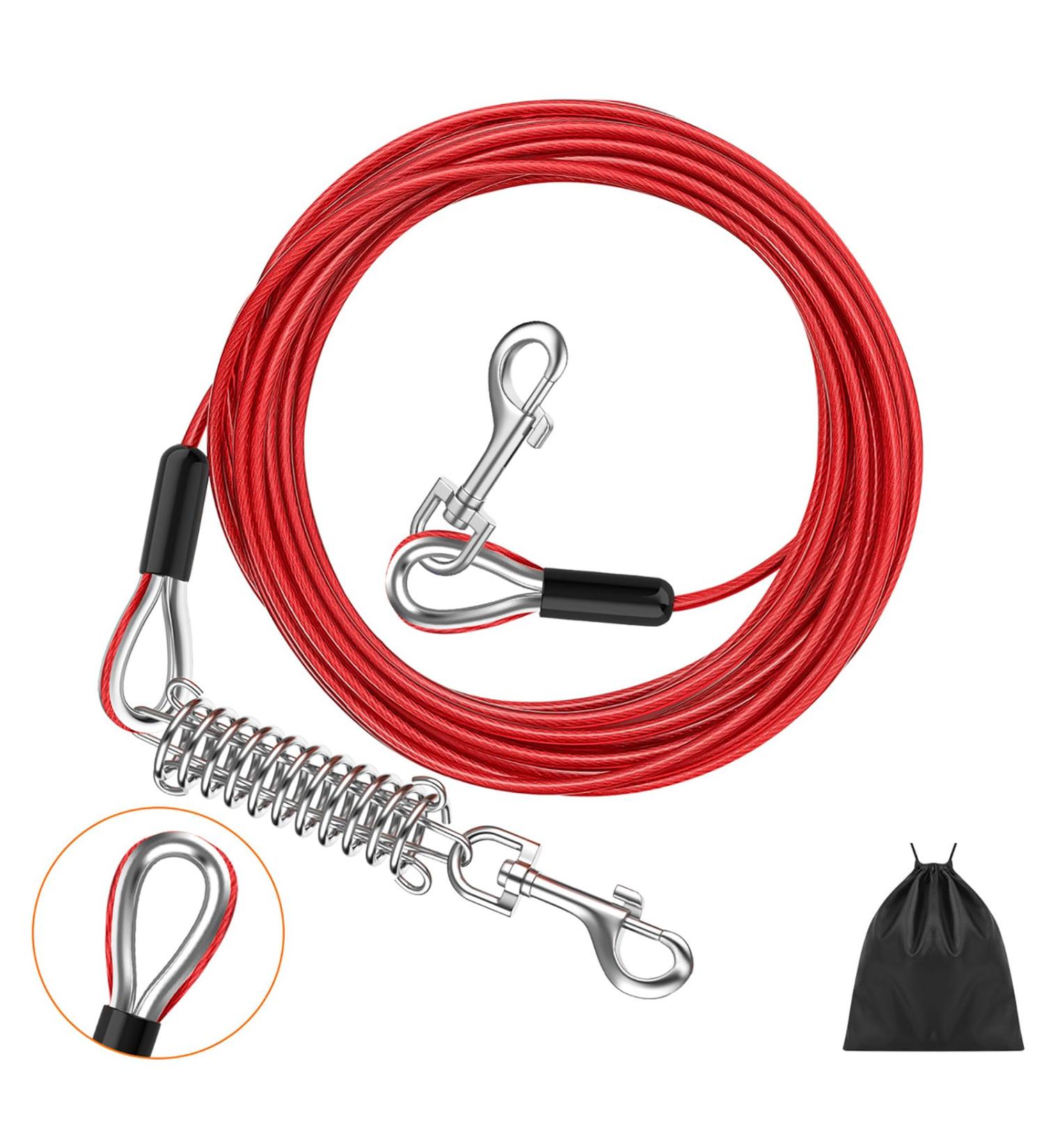Pawaboo 25ft Dog Tie Out Leash - Heavy Duty Cable for Small to Large Dogs up to 125lbs with 360 Rotating Hook - Durable Red Pet Leash - Buy Online on GoSupps.com