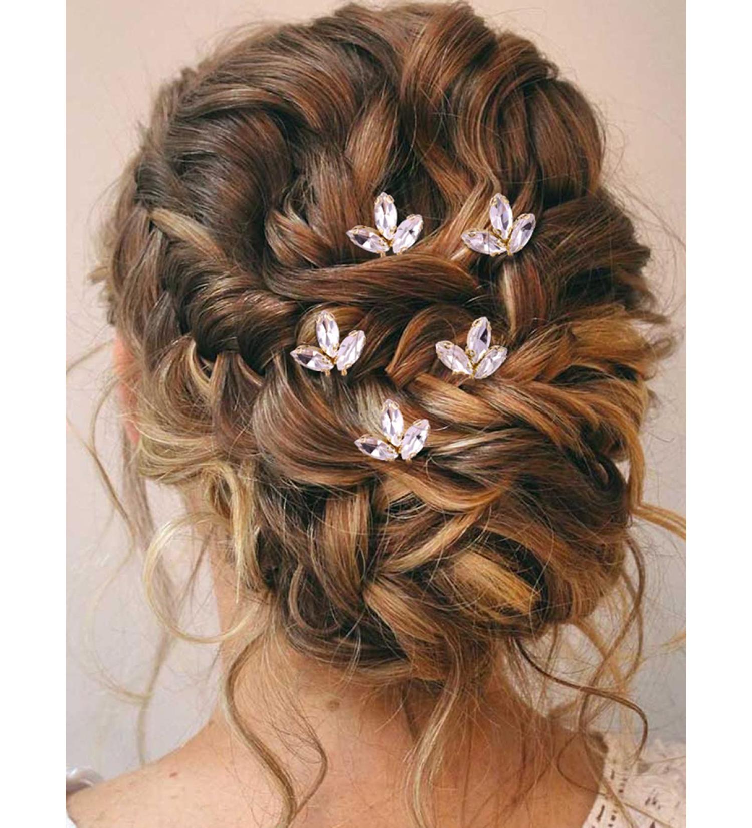 Kikmoya Wedding Hair Pins Set - 5 Rhinestone Crystal Bridal Clips for Brides & Bridesmaids (Gold) - Buy Online on GoSupps.com