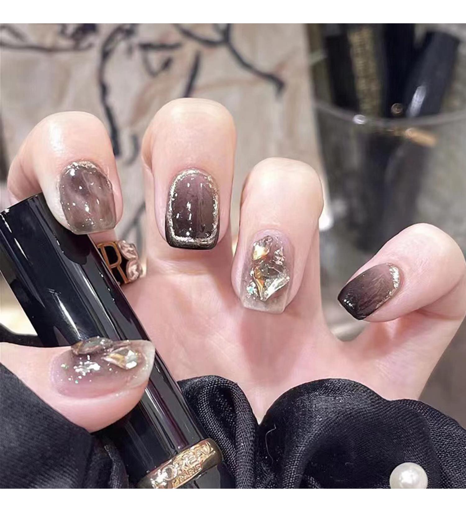 24pcs Glitter Black False Acrylic Stick on Nails - Ballet French Style Press On Nails for Women and Girls - Buy Online on GoSupps.com