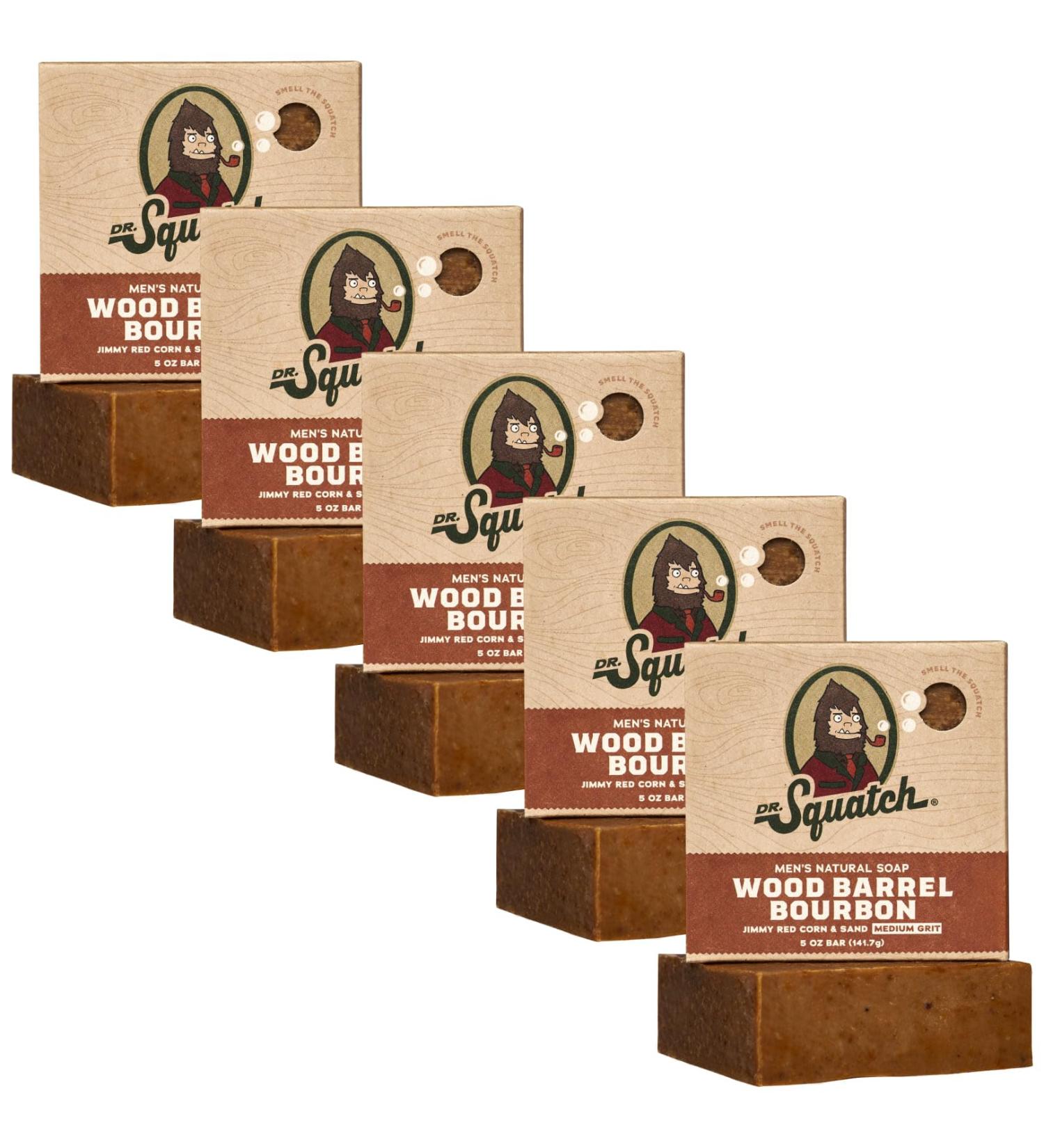 Dr. Squatch Men's Bar Soap - 5-Pack Wood Barrel Bourbon - All Natural Bar Soap for Men - 5 Bars of Soap - Smell like Barrel Aged Bourbon - Buy Online on GoSupps.com