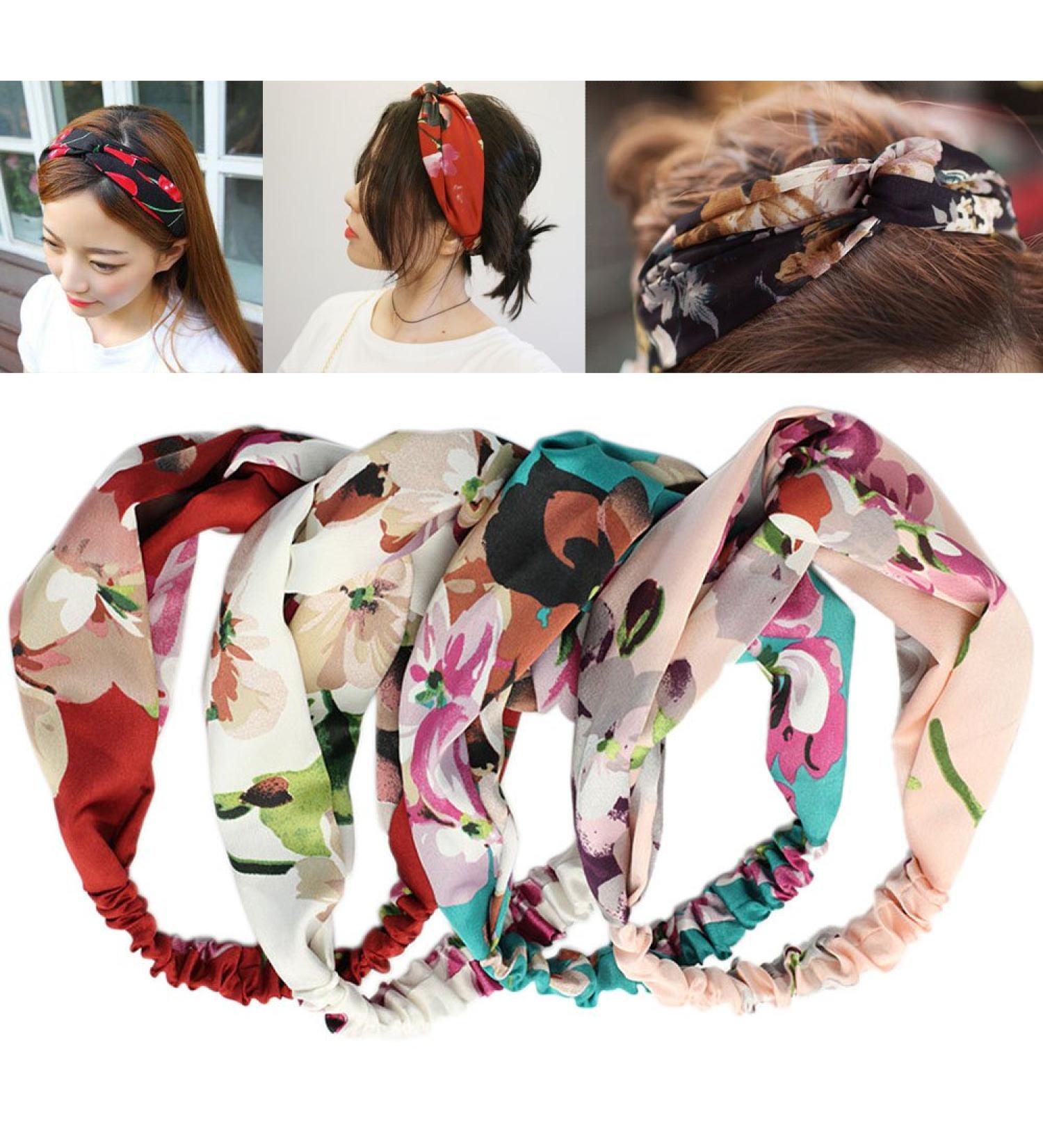 iLoveCos Women Stretchy Printed Head Wrap Floral Style Crossover Elastic Vintage Flower Headbands Boho Twisted Knotted Hairband Girl Hair Band Turban Yoga Sport Daily Wear 4 Pieces - Buy Online on GoSupps.com