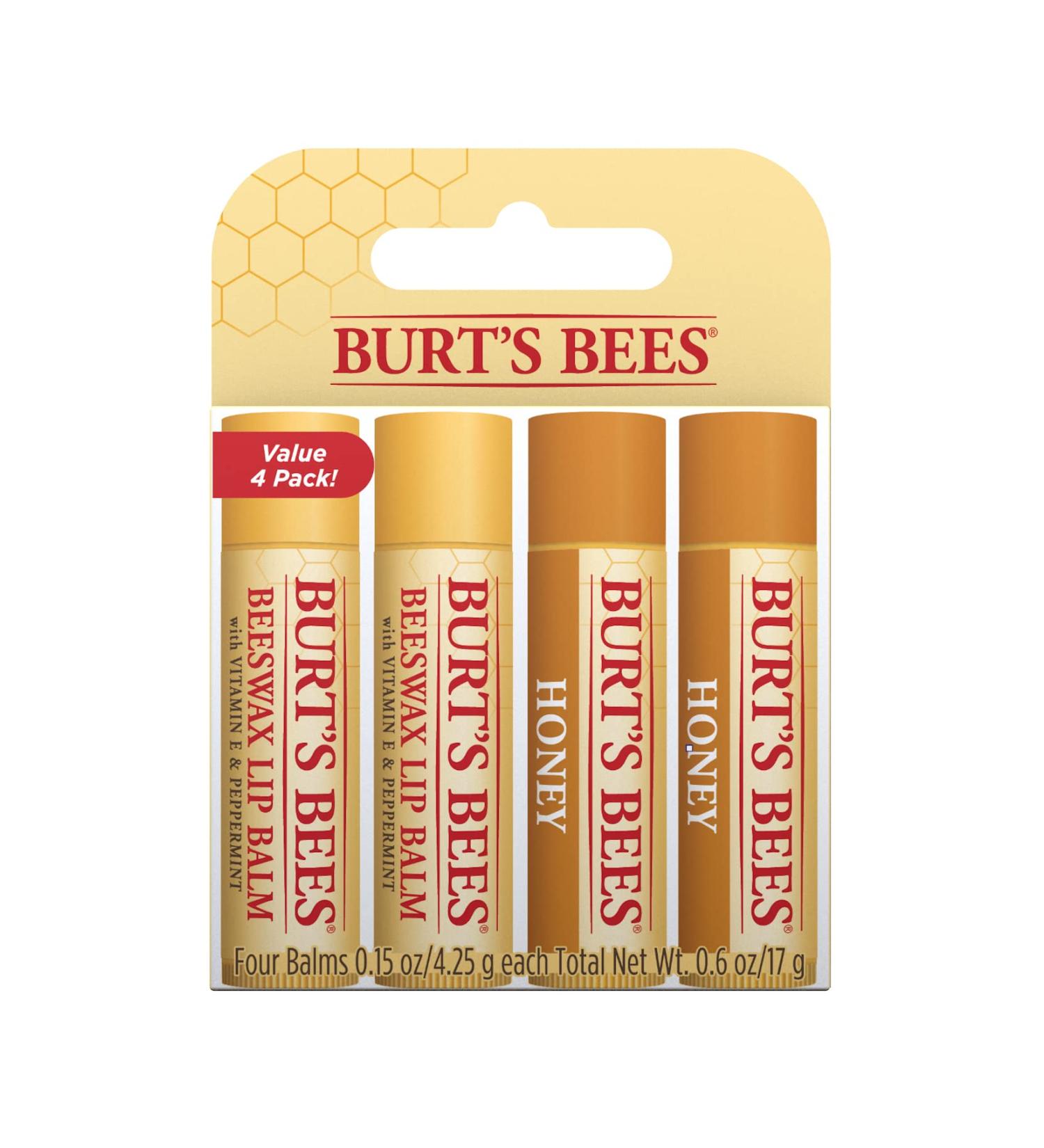 Burt's Bees Lip Balm Multipack Moisturising Lip Balm Set With Beeswax & Honey Value Pack 4x4.25g Peppermint oil 4.25 g (Pack of 4) - Buy Online on GoSupps.com