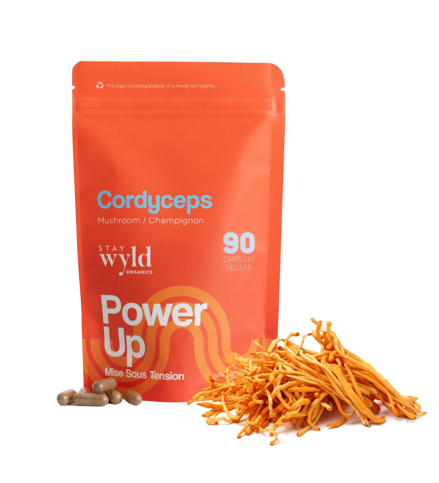 Stay Wyld Organics - Cordyceps Mushroom Capsules 100% Canadian Mushrooms Supplements for Energy Immunity & Vitality Organic Mushroom Supplement - 90 Capsules Pouch - Buy Online on GoSupps.com