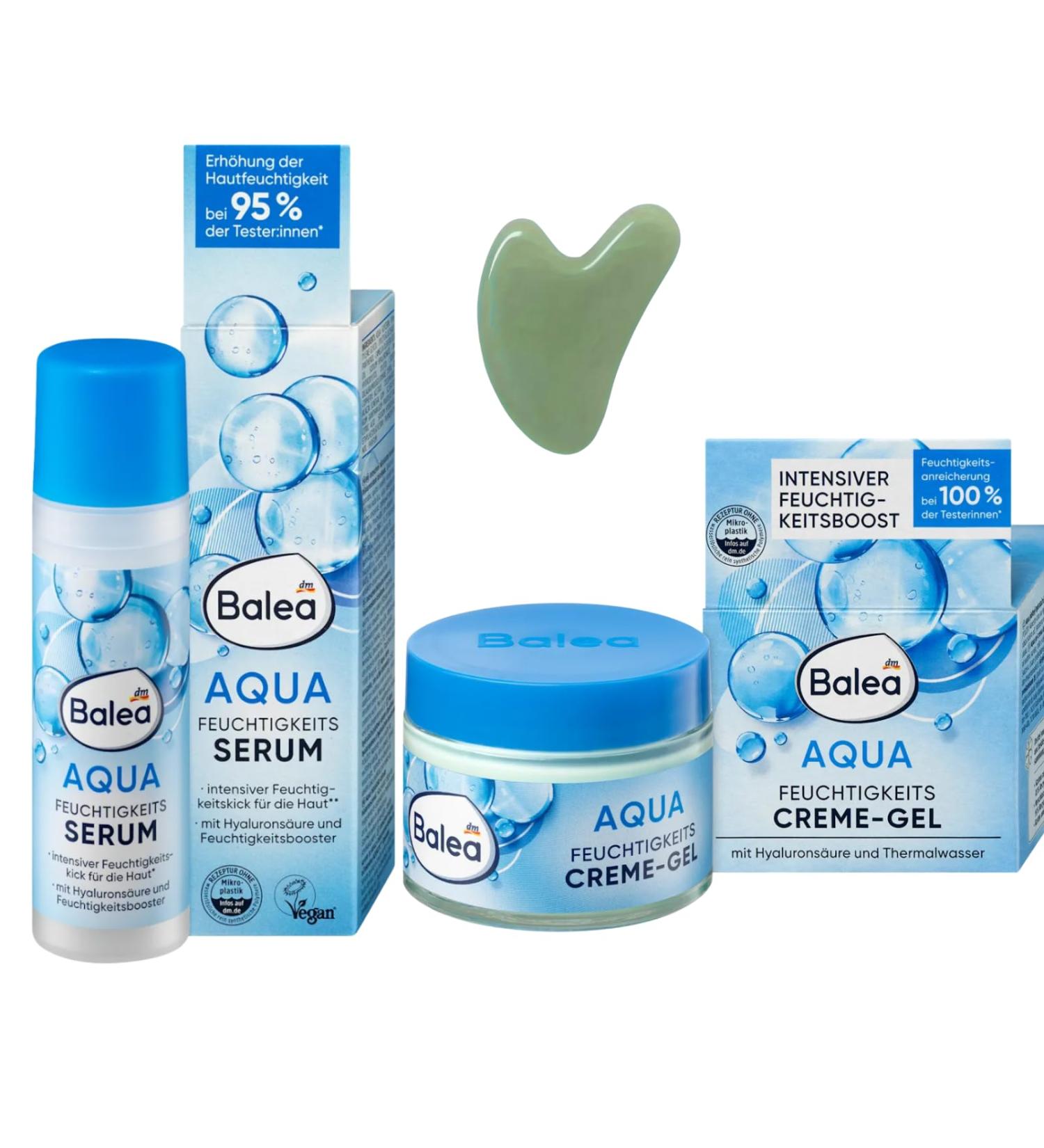  Balea Professional Balea Pack of 2 Aqua Gel Face Cream 50 ml + Hydrating Aqua Serum 30 ml + Bonus Silicone Sponge - Buy Online on GoSupps.com