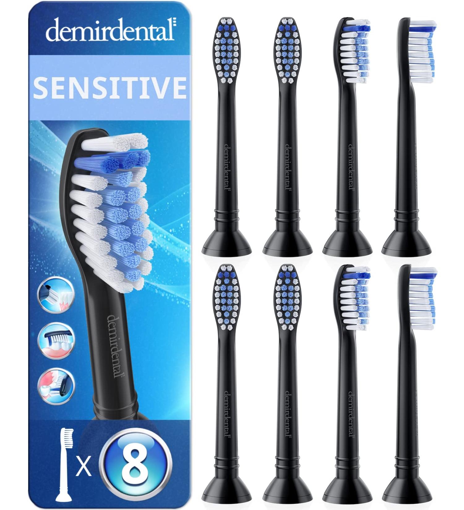 Toothbrush Heads Sensitive Compatible with Philips Sonicare Toothbrush Heads - Soft Replacement Heads for Sensitive Gums and Teeth - Gentle Brush Heads - Black - HX6058b - 8 Pack