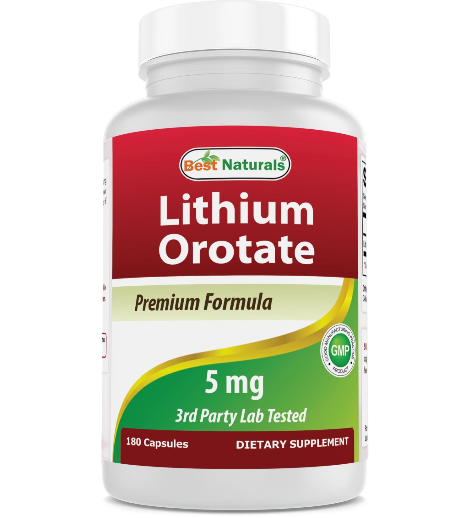 Best Naturals Lithium Orotate 5 mg 180 Capsules - Non GMO - Gluten Free 180 Count (Pack of 1)