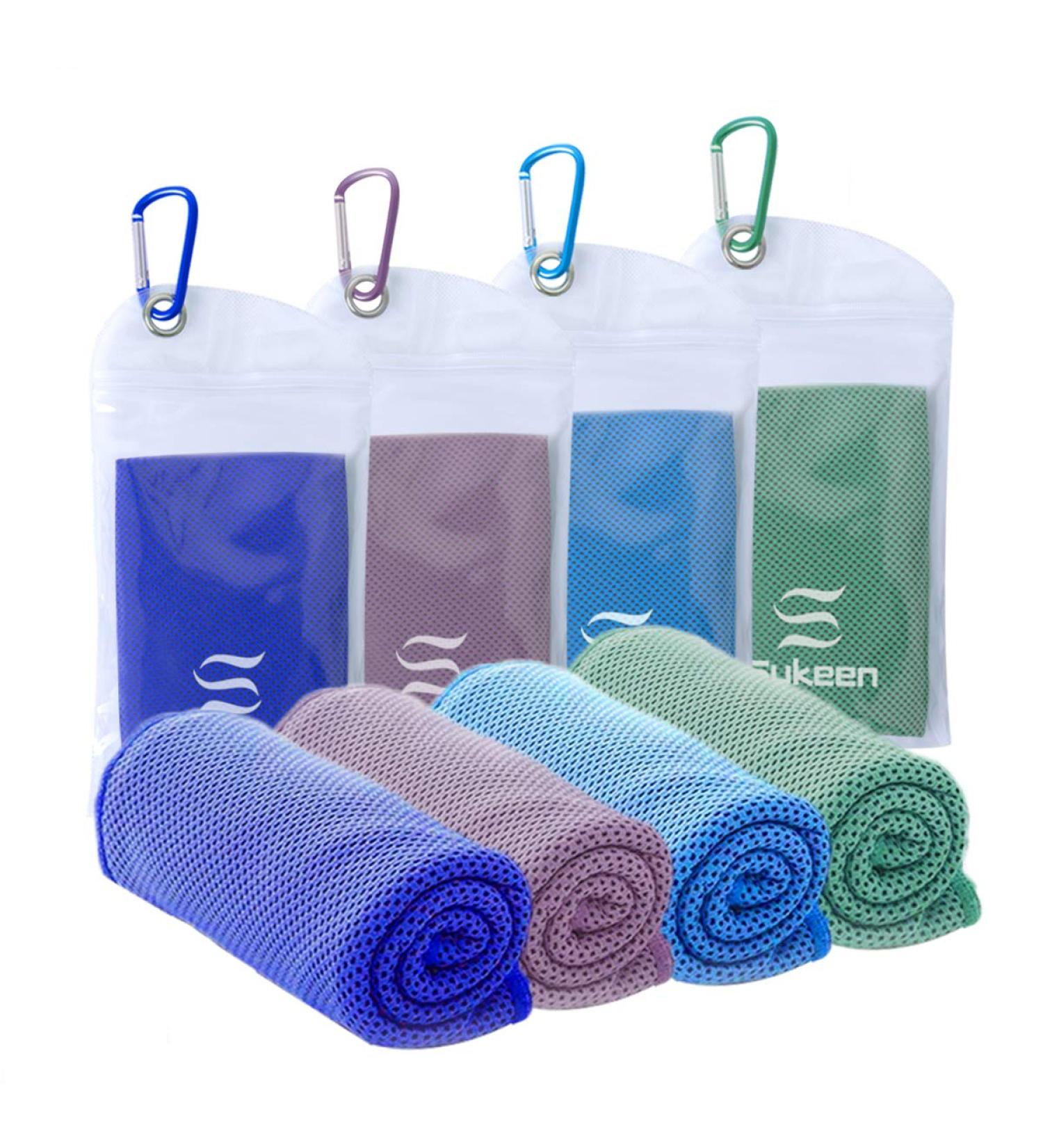 Sukeen Cooling Towel (40x12) for Yoga, Golf, Gym - Soft Microfiber Chilly Towel for Camping, Running, Workout - Dark BlueLight PurpleLight BluePalegreen - Buy Online on GoSupps.com