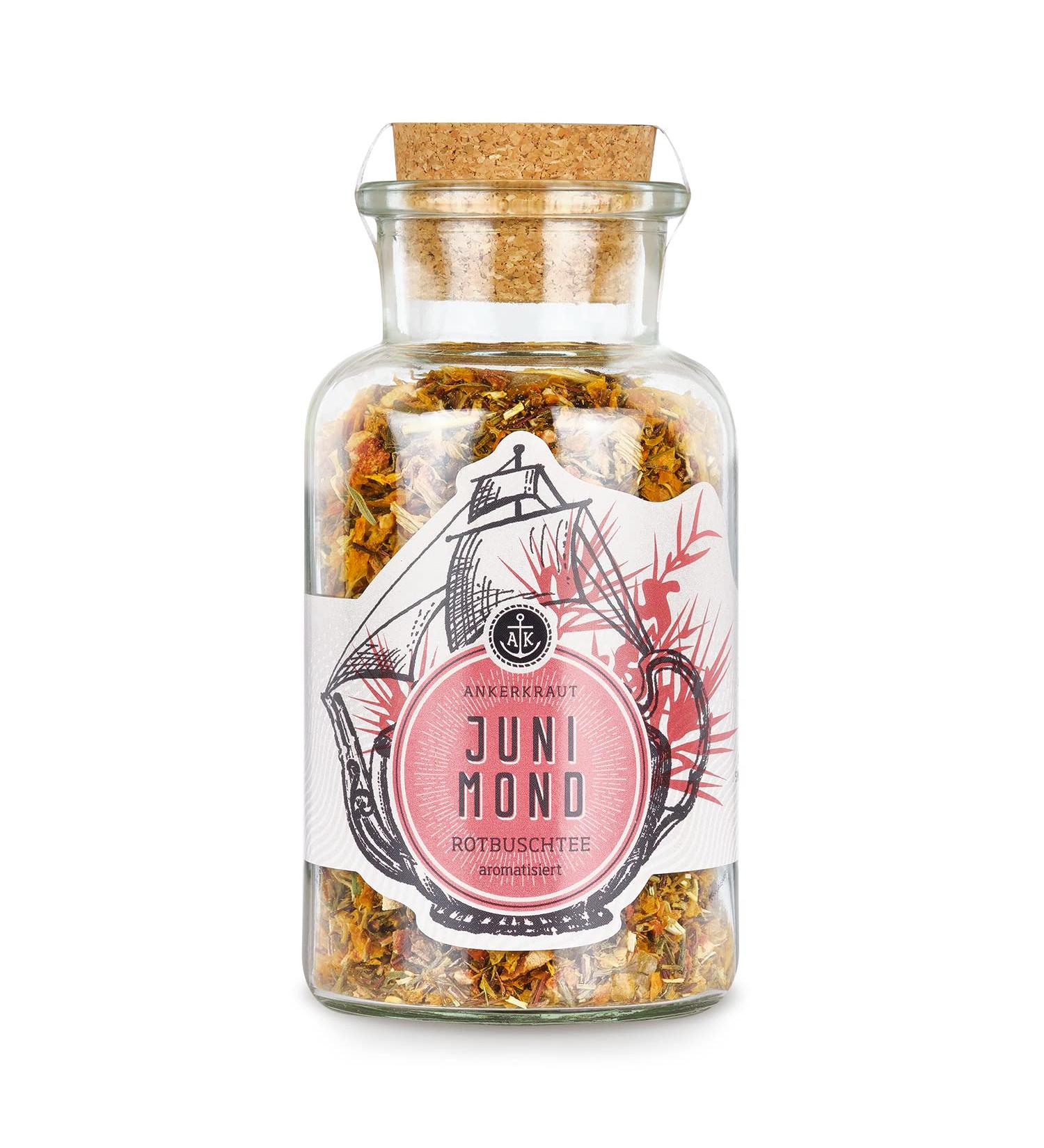 Ankerkraut junimond red bush tea 85g in corken glass loose tea in premium quality gift idea drink to relax Junimond 85 g (1 Pack)