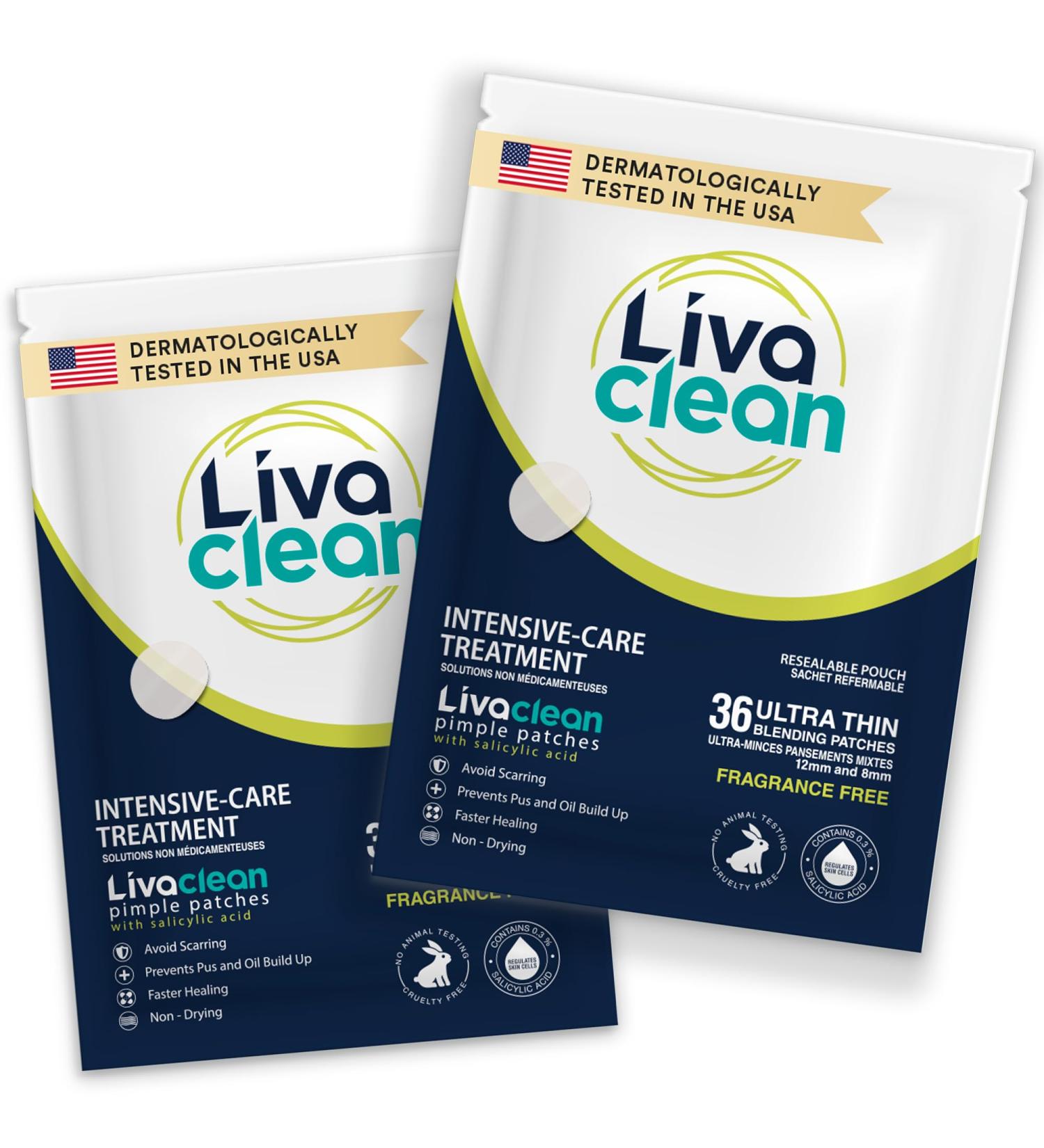 LivaClean (72 Count 2 Pack) Hydrocolloid Patches w/Salicylic Acid - Hydrocolloid Patch Face Hydrocolloid Patches Overnight Face Patches 2 Pack 72 Count S.acid Patches - Buy Online on GoSupps.com
