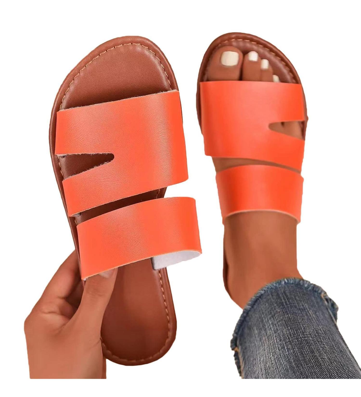 Bexdug Women's Simple Slide Sandals - Flat Rubber Open Toe Leisure Shoes | Size 40 EU | Stylish Home Footwear in Orange - Buy Online on GoSupps.com