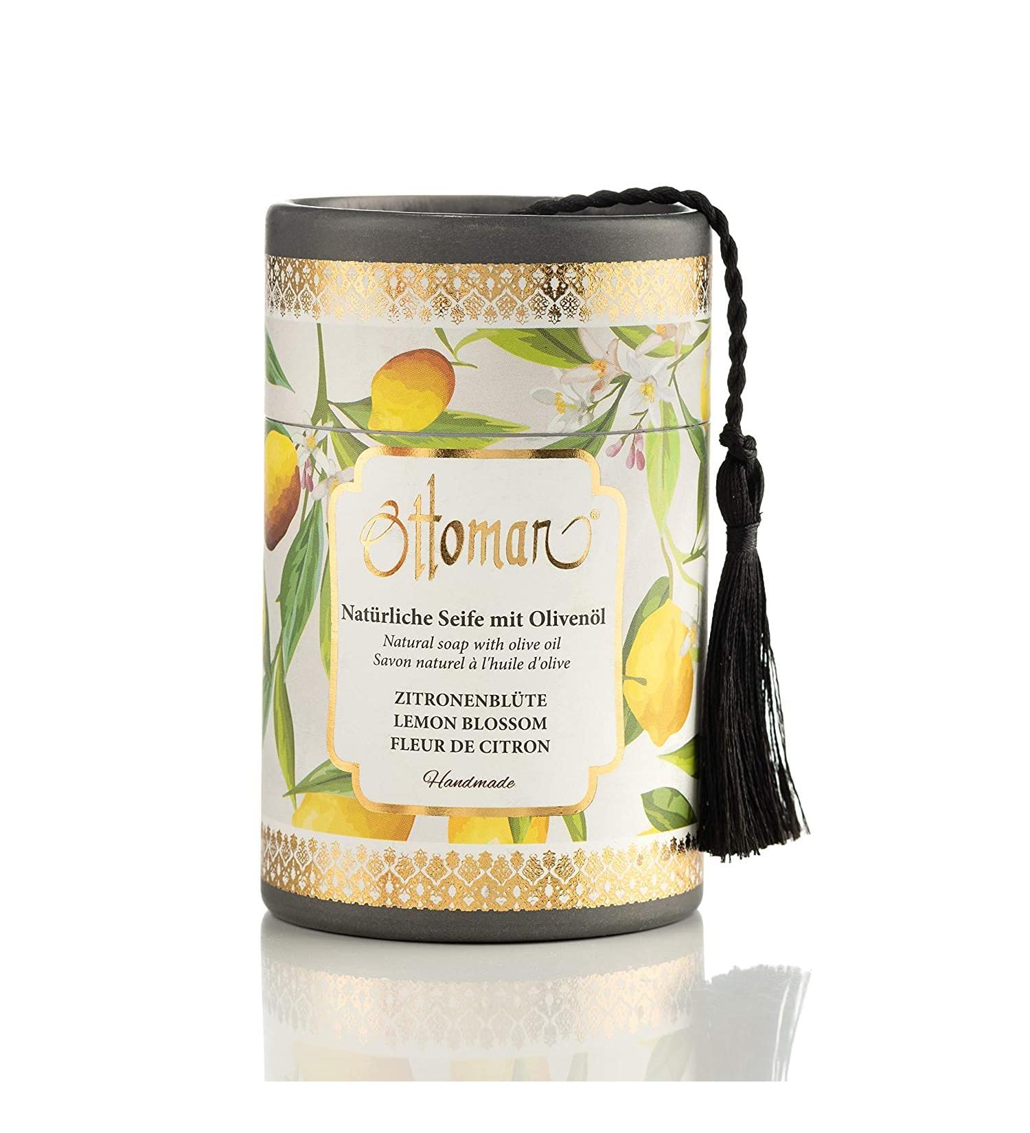 Cristalray Set of 2 Natural Handmade Ottoman Soap with Olive Oil in a Cylindrical Box Lemon Blossom 2 Pieces 75g