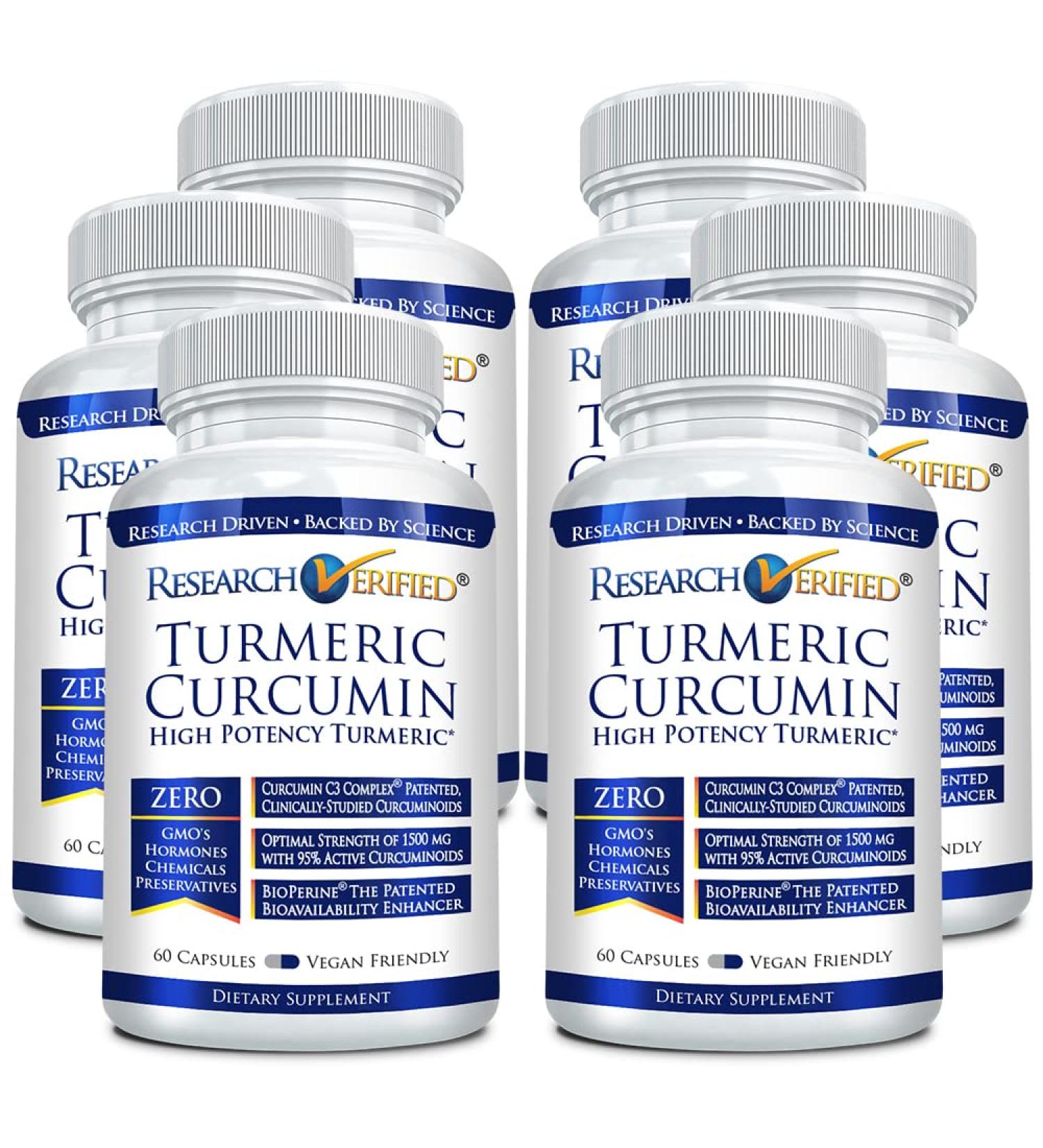 Research Verified Turmeric Curcumin 360 Capsules with BioPerine - Made in USA | Mood Boost, Antioxidant, Immune System Support - Buy Online on GoSupps.com
