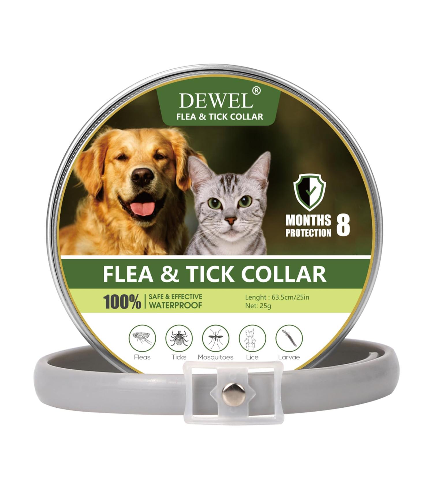DEWEL 63.5cm Adjustable Waterproof Tick Collar for Dogs & Cats - Effective Anti-Flea Solution - Buy Online on GoSupps.com