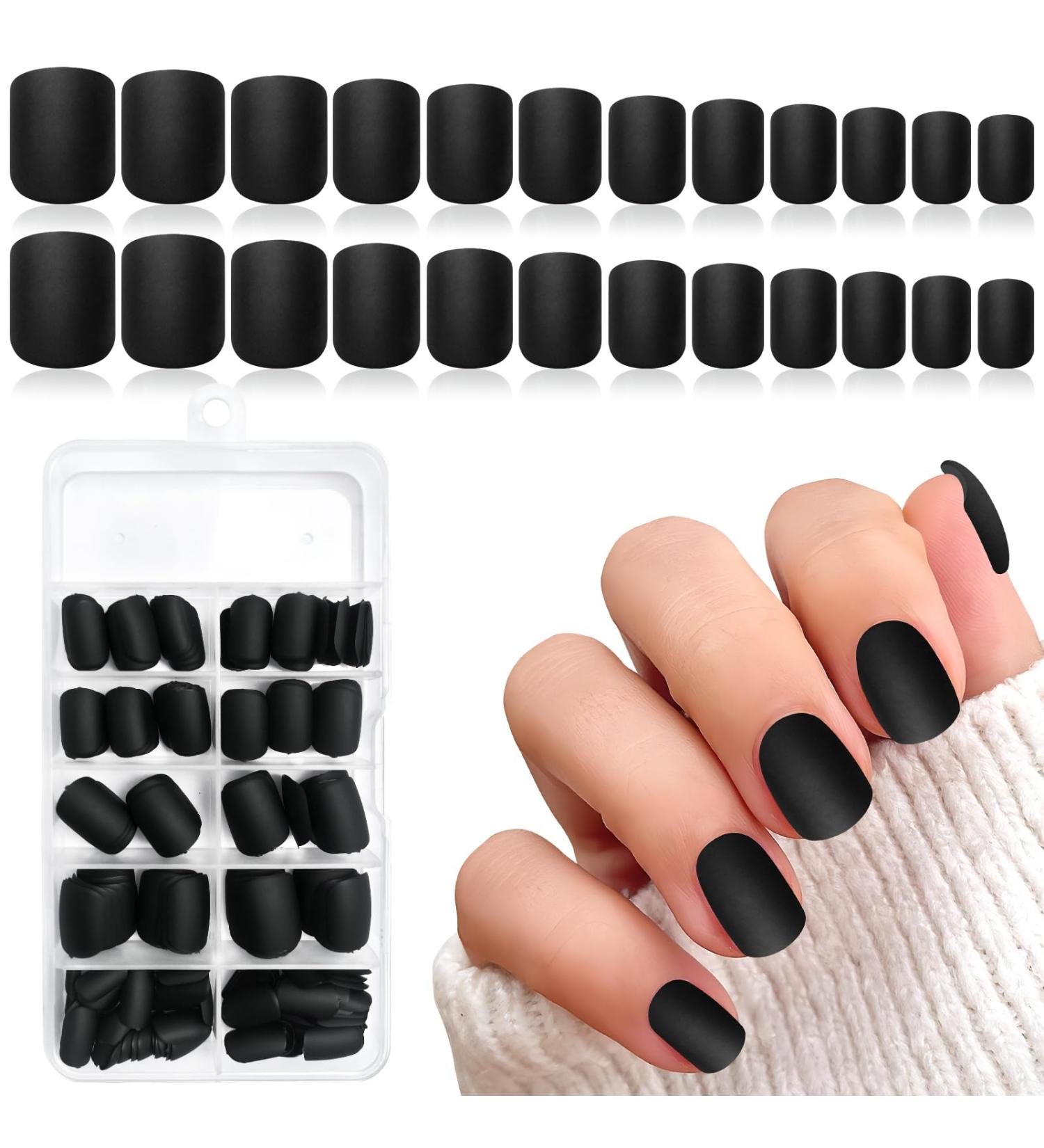 LuckForever 240pc Black Matte Square Press-On Nails | Short Fake Nails & Adhesive Tabs for Women & Girls - Stunning Acrylic Nail Tips - Buy Online on GoSupps.com