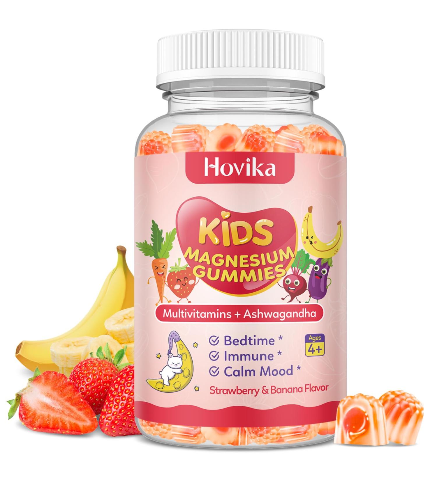 Kids Magnesium Gummies - Magnesium Glycinate Supplement Gummies with L-Theanine, Chamomile & Multivitamins for Sleep, Calm & Focus - Strawberry Banana Center-Filled Gummies 60 ct Strawberry & Banana 60 Count (Pack of 1) - Buy Online on GoSupps.com