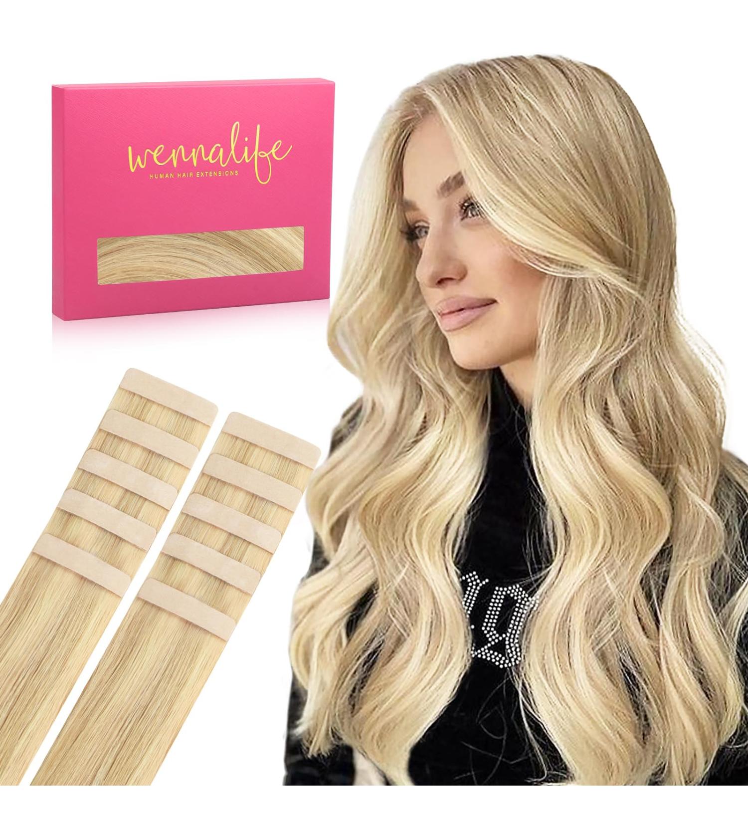 Buy If-of-Hearted Tape Extensions | Real Hair Light Blonde Highlights 10pcs | 30g 55cm Invisible Hair Extensions - Buy Online on GoSupps.com