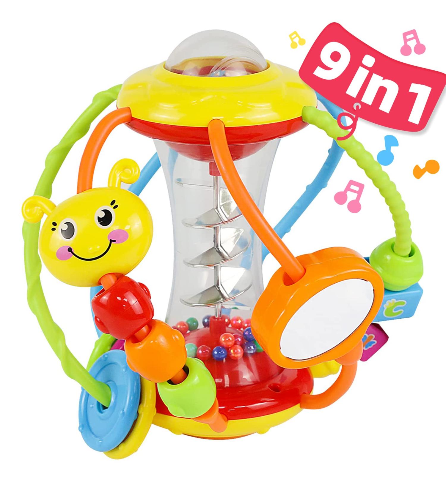 Baby Rattle Ball Infant Toys 0 12 Months with Mirror Spinner Beads and Shaker Perfect Birthday and Christmas Gift for Baby Girl or Boy