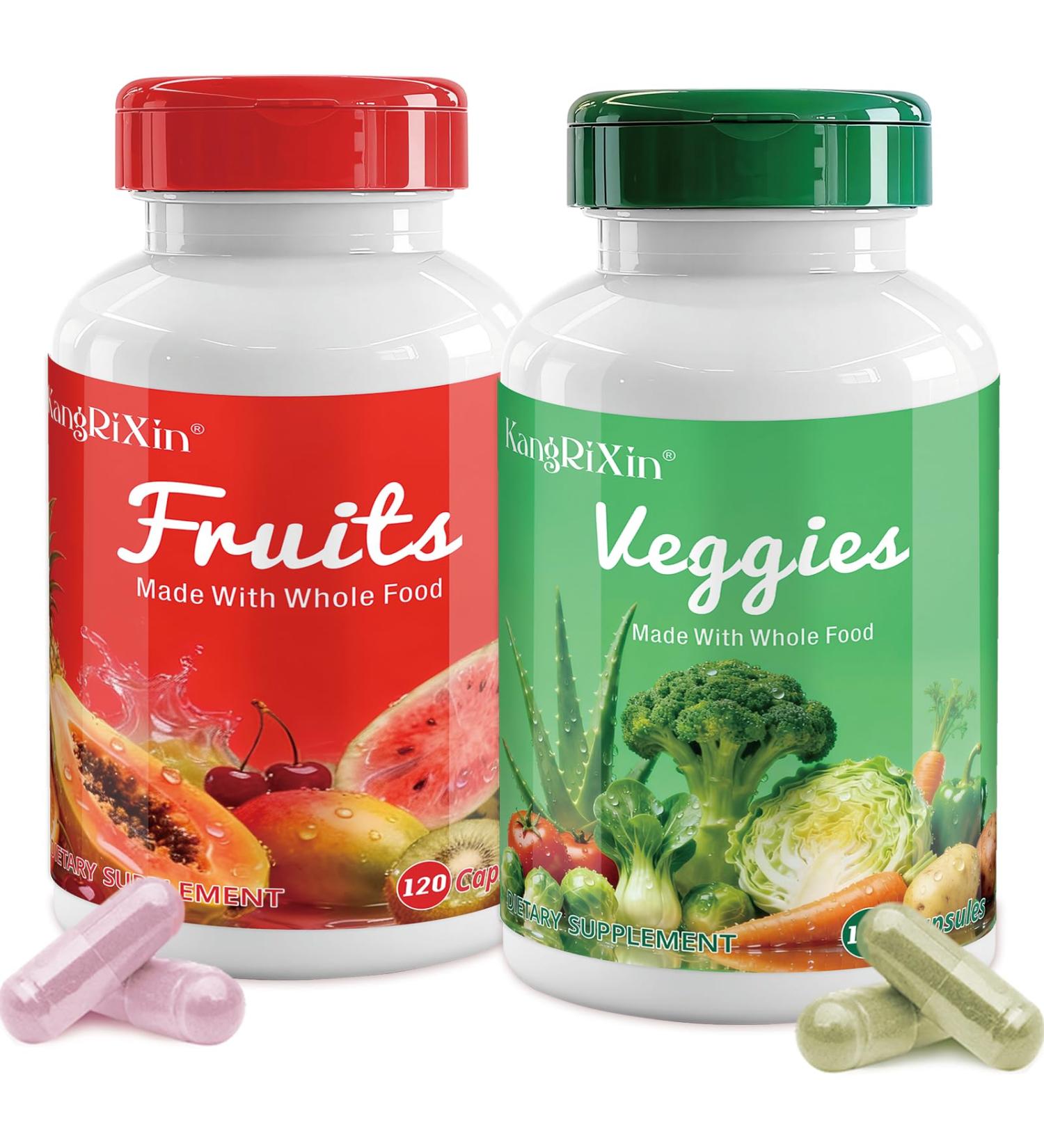 KangRiXin Fruits and Veggies Supplements Whole Fruit and Vegetable Ingredients for Women Men and Kids - 120 Fruits Capsules 120 Veggies Capsules - 2 Sets - Buy Online on GoSupps.com