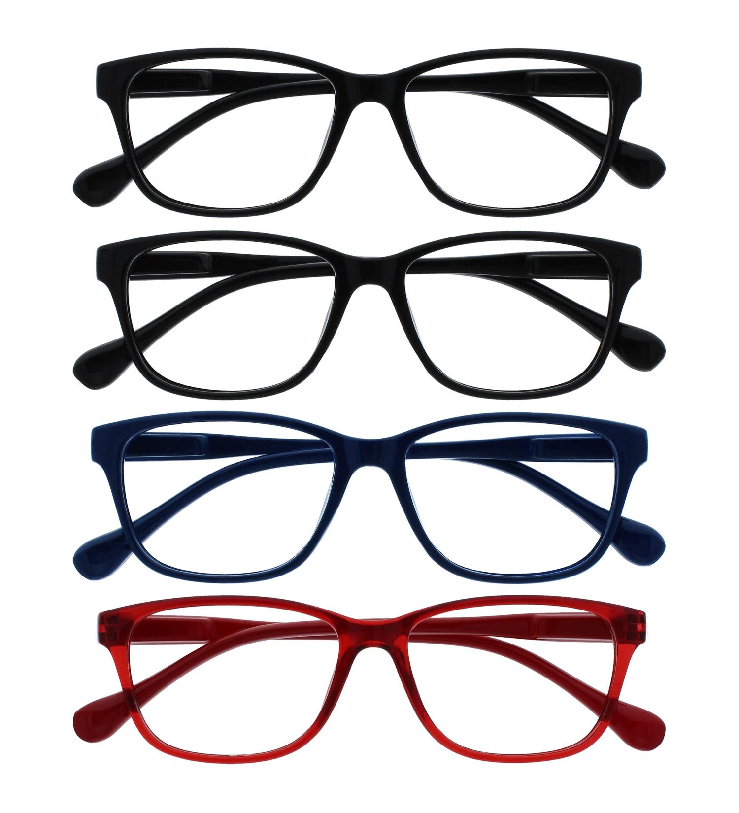 4-Pack Reading Glasses for Men & Women - Black Navy & Red Light Readers +2.00 Diopters with Spring Hinges - Buy Online on GoSupps.com