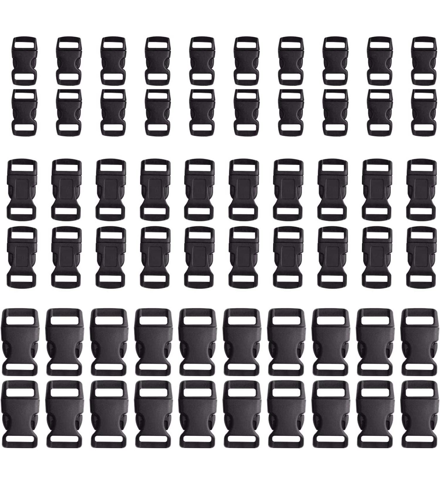 60pcs Black Plastic Contoured Side Release Buckles for Paracord Bracelets - 5/8, 1/2, 3/8 inch (20 Each) - Buy Online on GoSupps.com