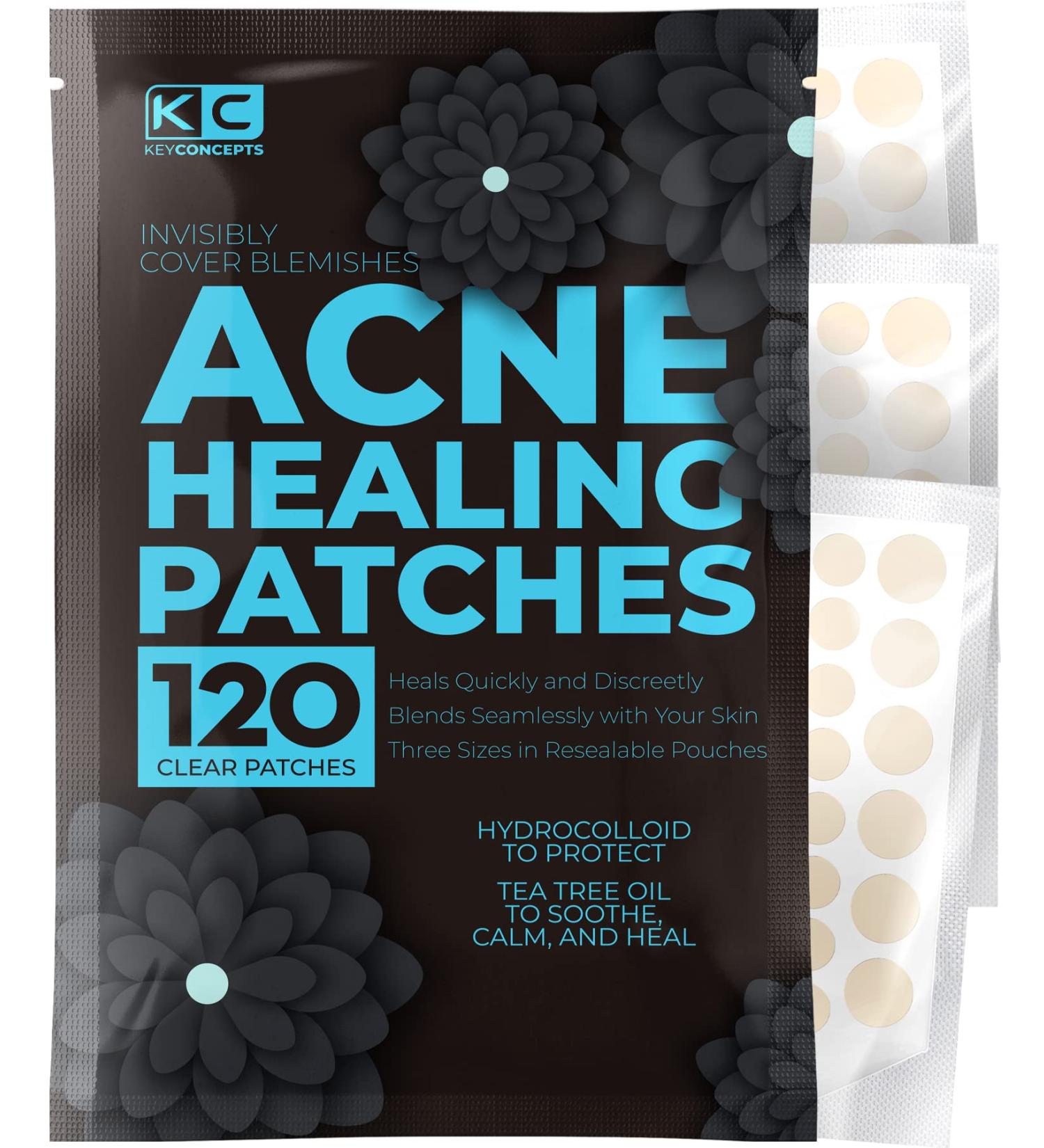 Tea Tree Oil Acne Patches (120 Count) - Hydrocolloid Pimple Dots for Face - Cystic Acne Treatment - 3 Size Stickers - Black Packaging - Buy Online on GoSupps.com