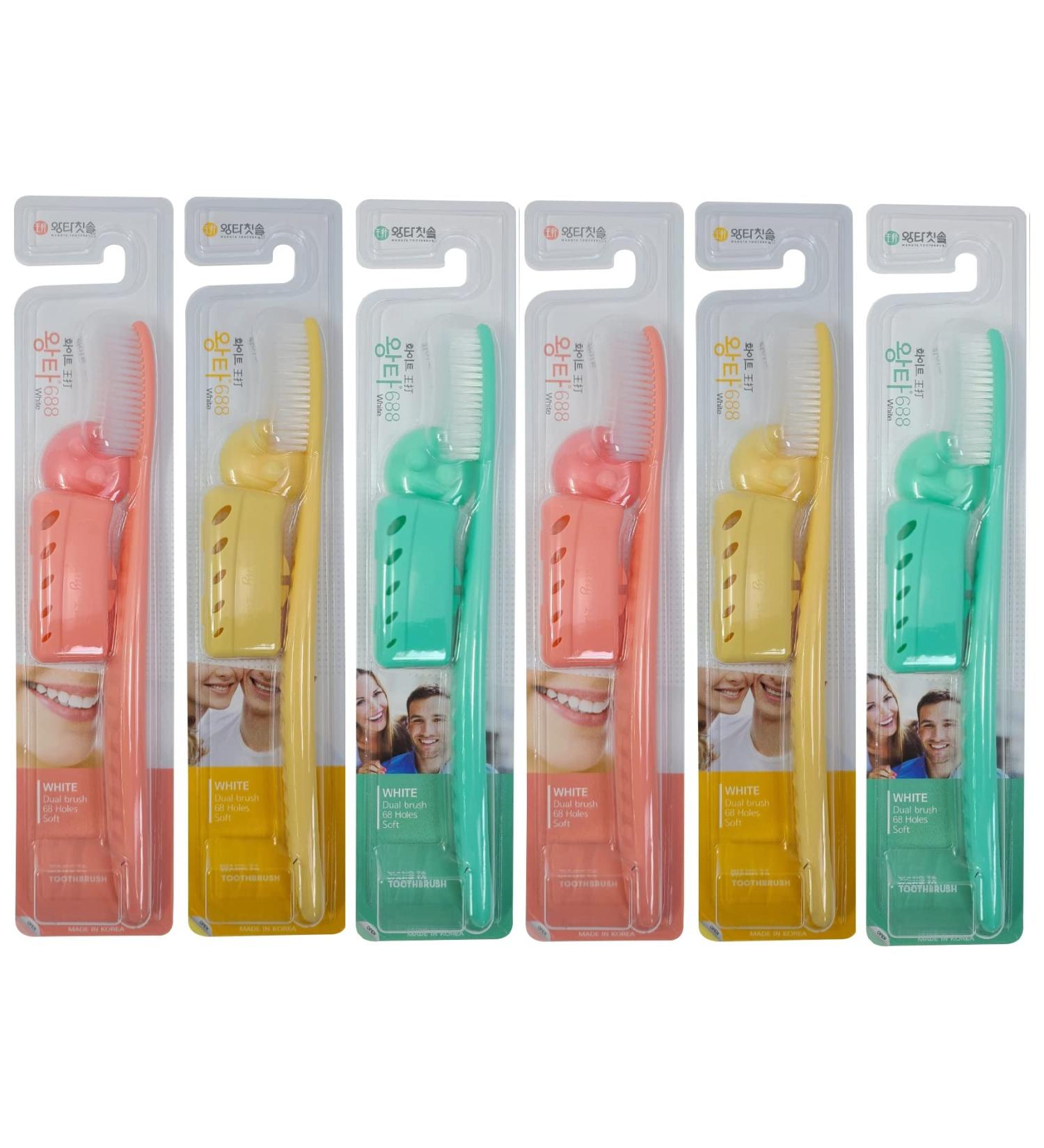 Samjung Wangta Soft Toothbrush 6 Pack (Pastel White) - Best Manual Toothbrush for Sensitive Gums and Teeth - Buy Online on GoSupps.com