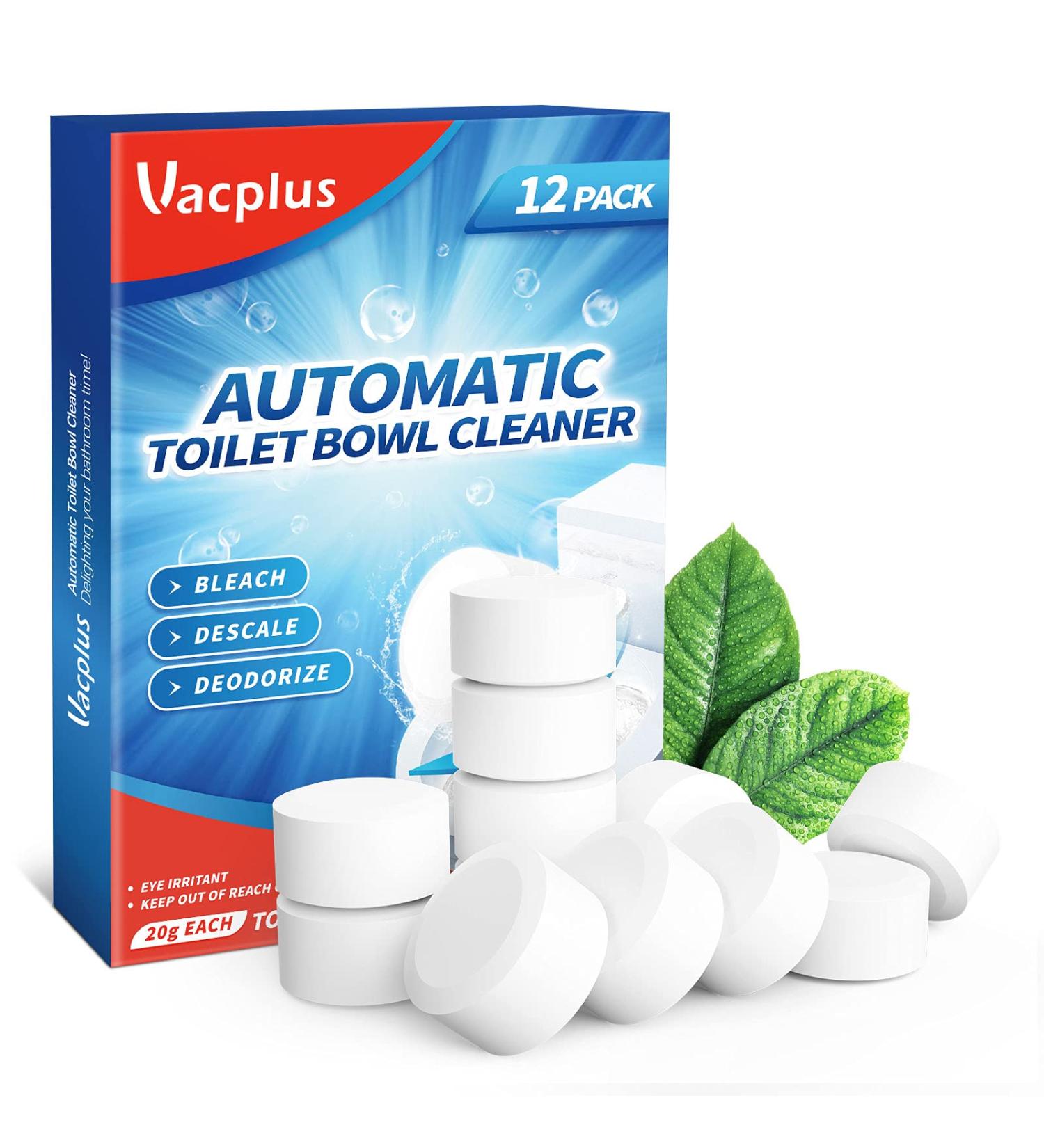 Vacplus Toilet Bowl Cleaner Tablets 12 Pack - Automatic Toilet Cleaners with Bleach - Long-Lasting Tank Cleaners - Easy-to-Use Household Toilet Cleaners - 12 Count - Buy Online on GoSupps.com