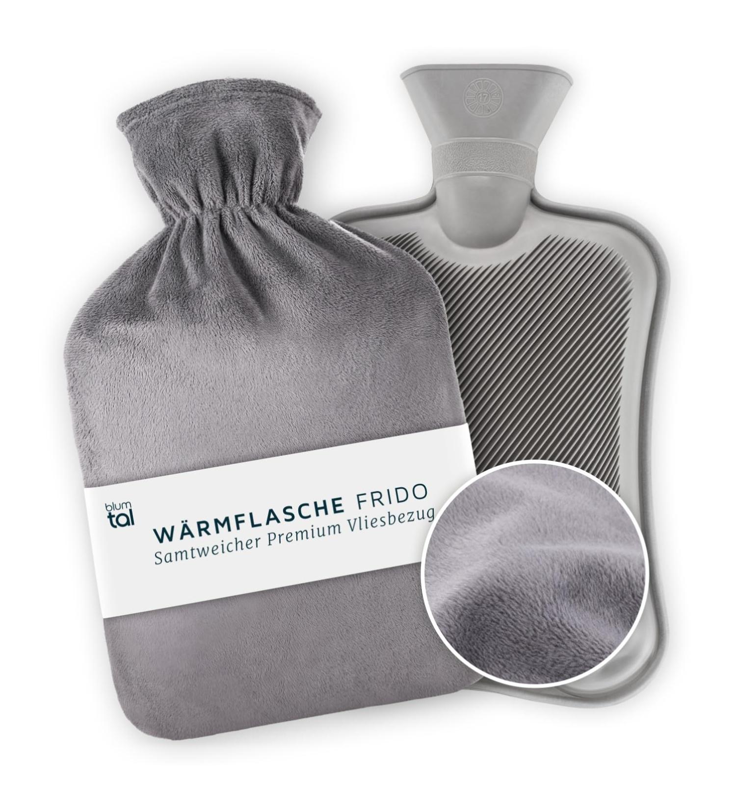 Blum Valley 1.5L Baby Heat Bottle - Soft Fleece Washable Natural Rubber - Cozy Gray Hot Water Bottle for Children - Buy Online on GoSupps.com