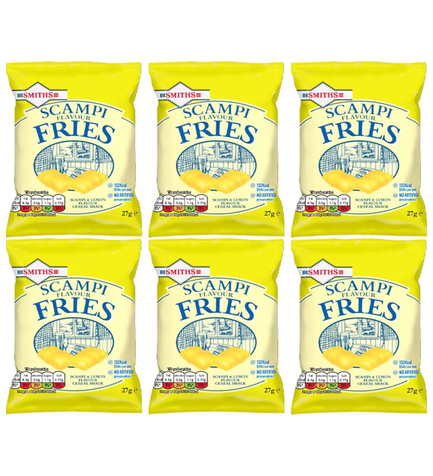 Smiths Scampi & Lemon Fries Crisps Savoury Pub Snack 27g Bag Pack of 6 Multipack Cereal Cray Prawn Flavour Chips with Welari Thank You Card (6pack) - Buy Online on GoSupps.com