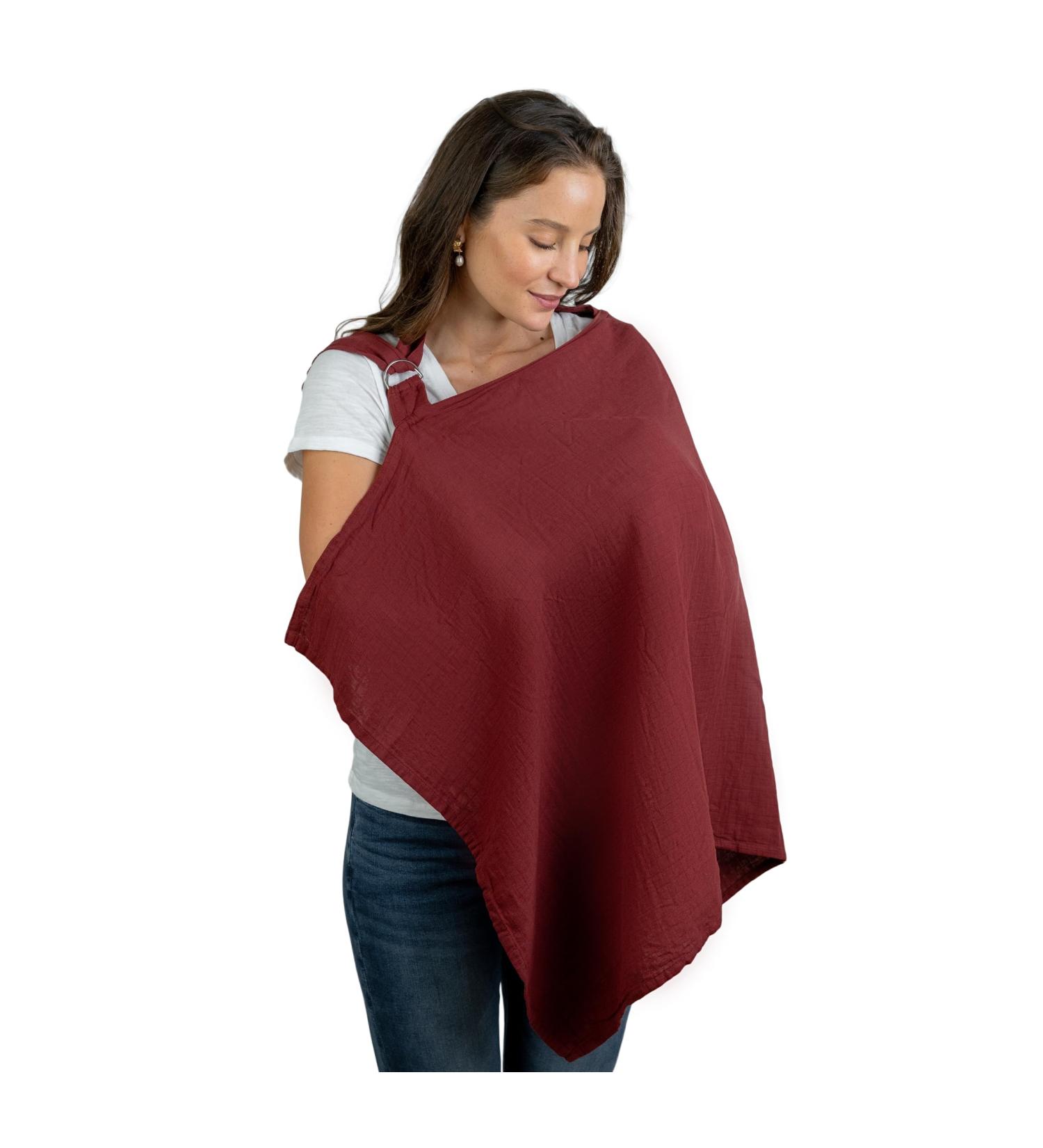 Comfy Cubs Muslin Nursing Cover - Soft & Breathable Cotton Breastfeeding Apron for Mom with Rigid Hoop - Wine Color - Buy Online on GoSupps.com