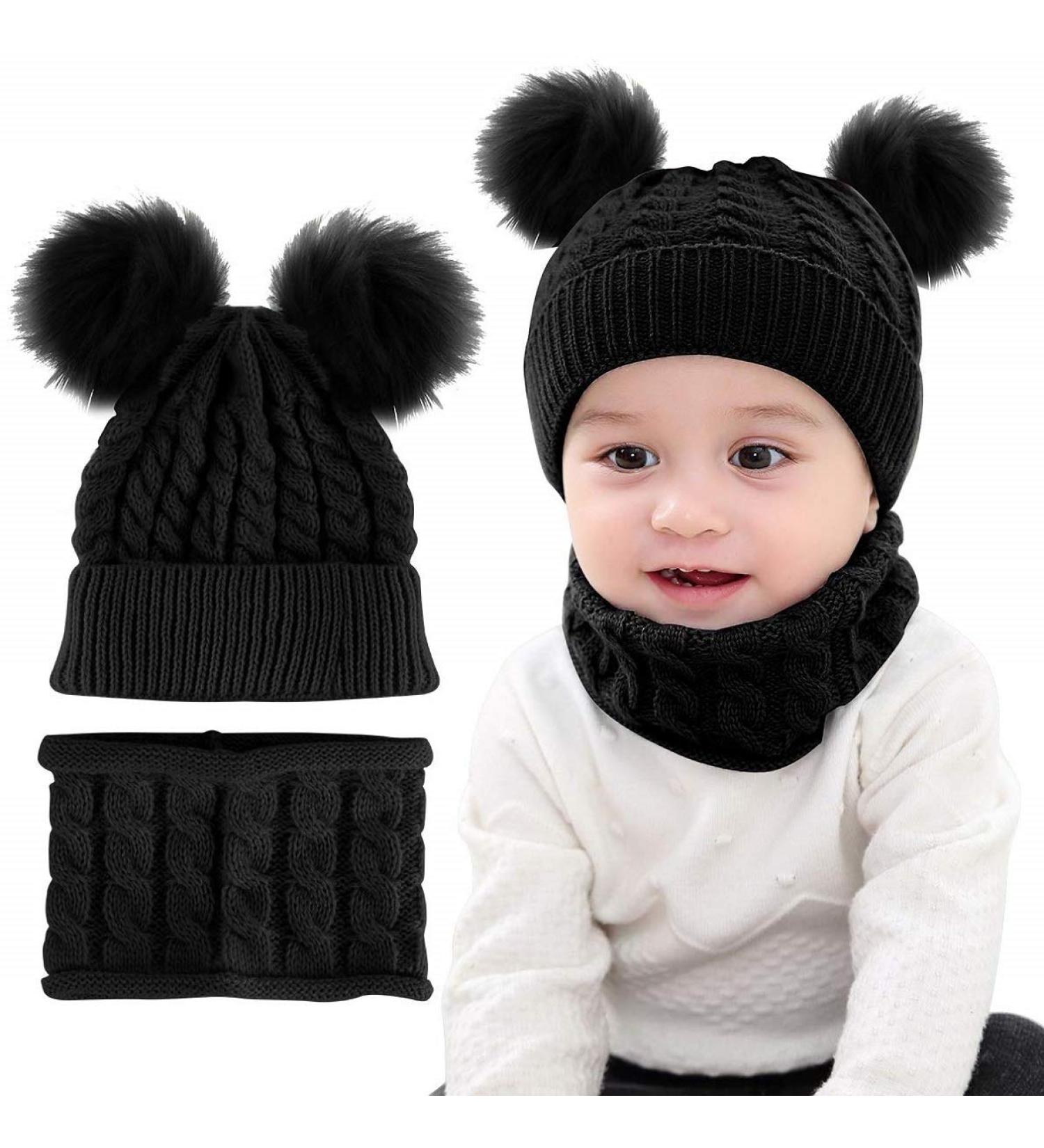 CheChury Toddler Hat and Scarf Set - Baby Knit Pom Beanie Cap with Circle Loop Scarf Neckwarmer for 1-3 Years - Black - Buy Online on GoSupps.com