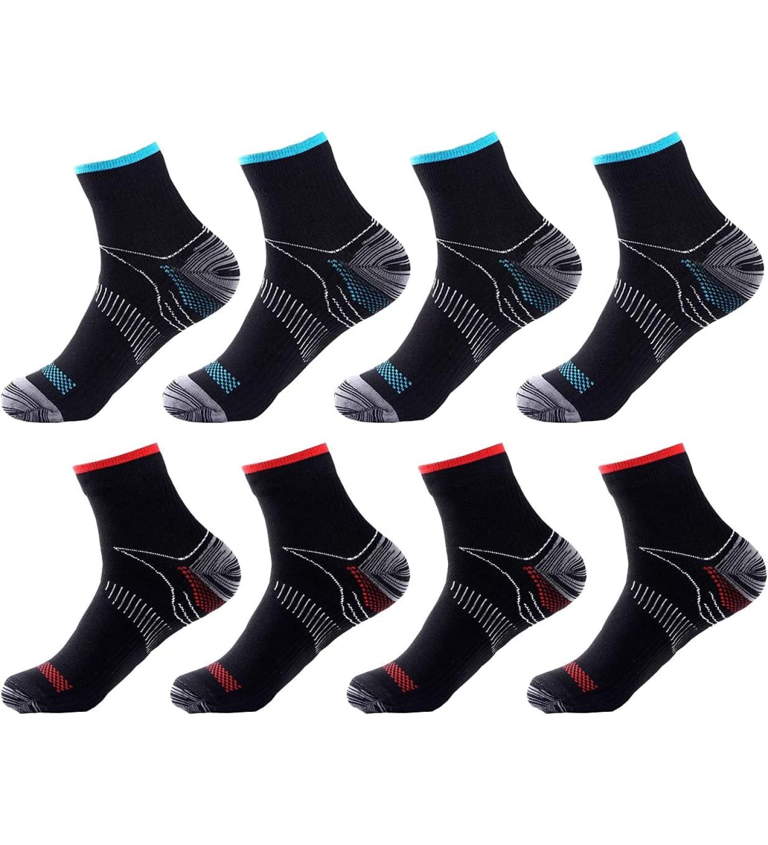 Beusilay 8 Pairs Compression Socks for Hiking - Plantar Fasciitis Support (8-15mmHg) | Sports Socks for Men & Women - Red & Blue - Buy Online on GoSupps.com