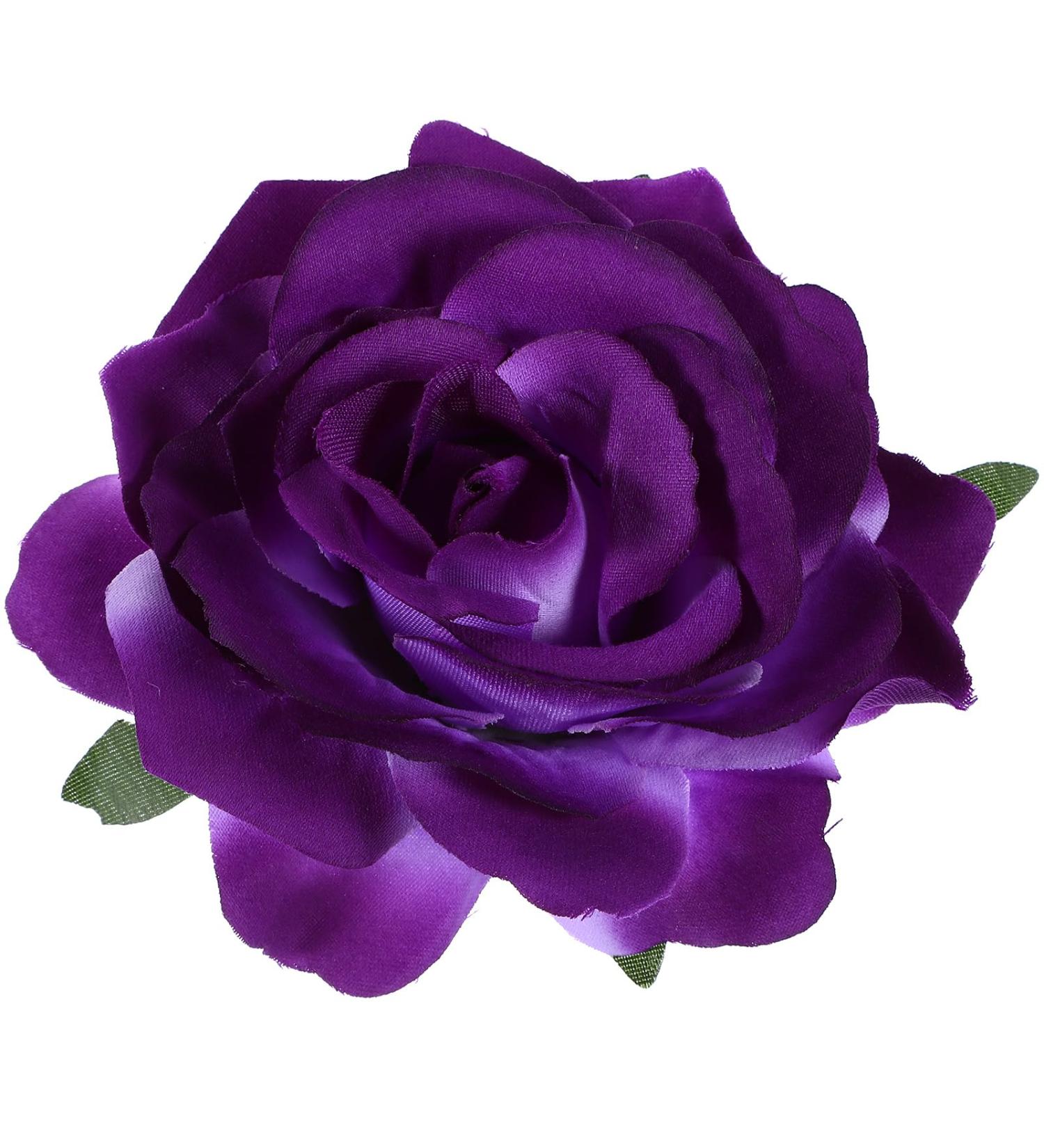 Purple Rose Hair Clip - Artificial Floral Hairpin & Brooch for Women | Wedding Hair Accessories & Flamenco Dancer Style - Buy Online on GoSupps.com