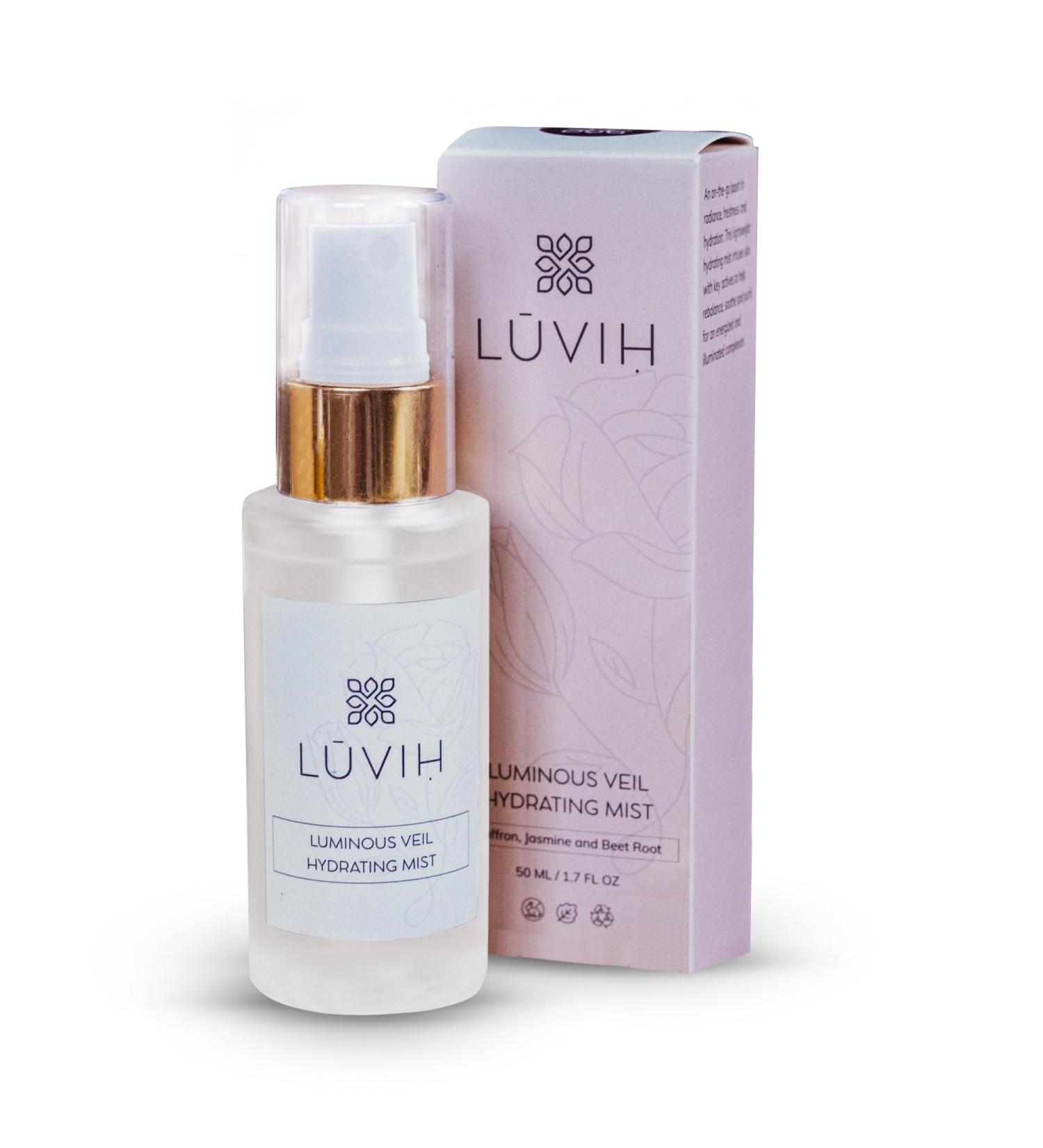 LUVIH Luminous Veil Hydrating Facial Mist - Rosewater & Saffron - Uplifting Hydration for All Skin Types | 50 mL - Buy Online on GoSupps.com