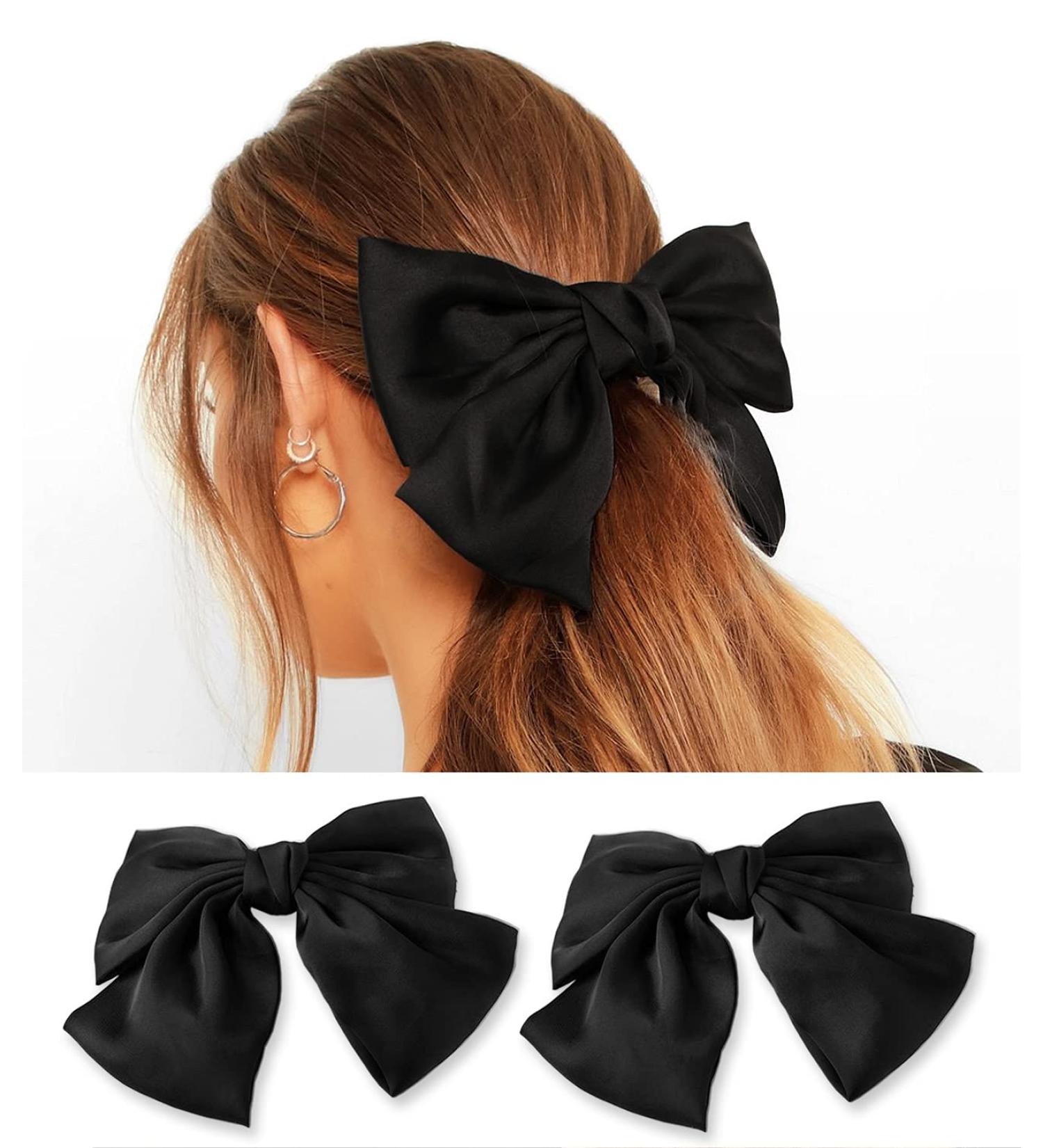 Large Black Hair Bow Clips - Set of 2 | Alligator Hair Accessories for Women & Girls - Buy Online on GoSupps.com