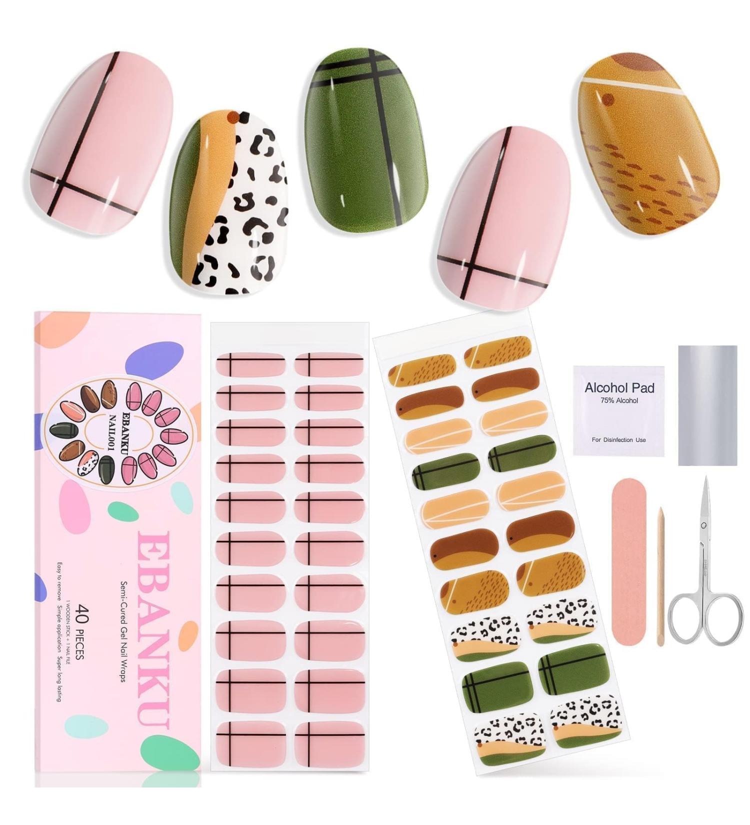 EBANKU 40 PCS Gel Nail Strips Gel Nail Strips Full Wraps Adhesive Gel Nail Stickers with Nail File and Stick(UV/LED Lamp Required) (4) - Buy Online on GoSupps.com