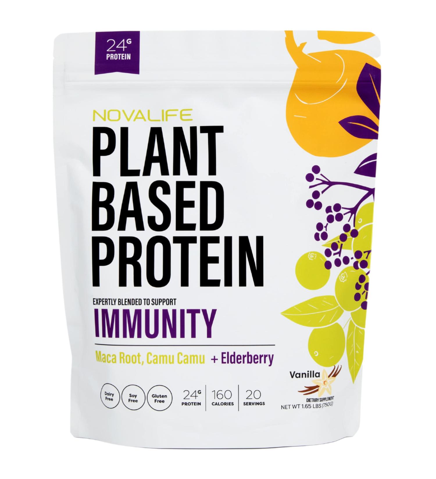 NovaLife Organic Immunity Vanilla Plant Protein Powder - 1.65 lbs - 24g Protein - 20 Servings, Elderberry, Vegan, Keto Friendly | Soy-Free, Dairy-Free, Non-GMO, Gluten-Free, No Sugar Added - Buy Online on GoSupps.com