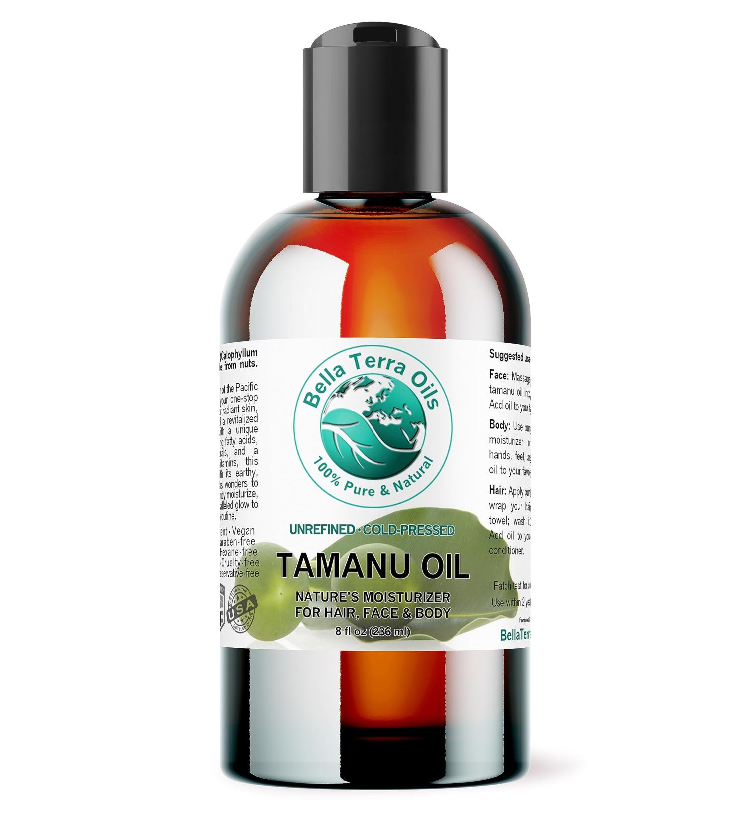 Bella Terra Oils - Organic Tamanu Oil 8 oz - Dive into Nutritional Excellence Bursting with Palmitic Acid Elevate Skin Care Regimen Cold-Pressed Essence 8 Ounce