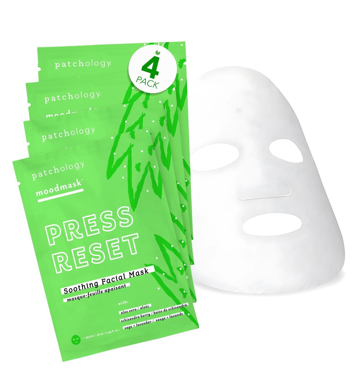 Patchology Press Reset Aloe Vera Face Mask - Moisturizing Lavender & Vitamin B5 Sheet Masks for Skin Relaxation - Ideal for Sun-Exposed Skin (4 Count) | International Shipping Available - Buy Online on GoSupps.com
