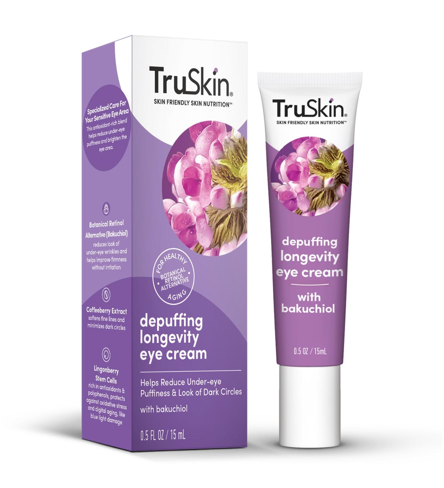 TruSkin Longevity Eye Cream - Caffeine & Bakuchiol for Healthy Aging | Anti-Aging Eye Care with Lingonberry & Coffeeberry Extract - 0.5 fl oz - Buy Online on GoSupps.com